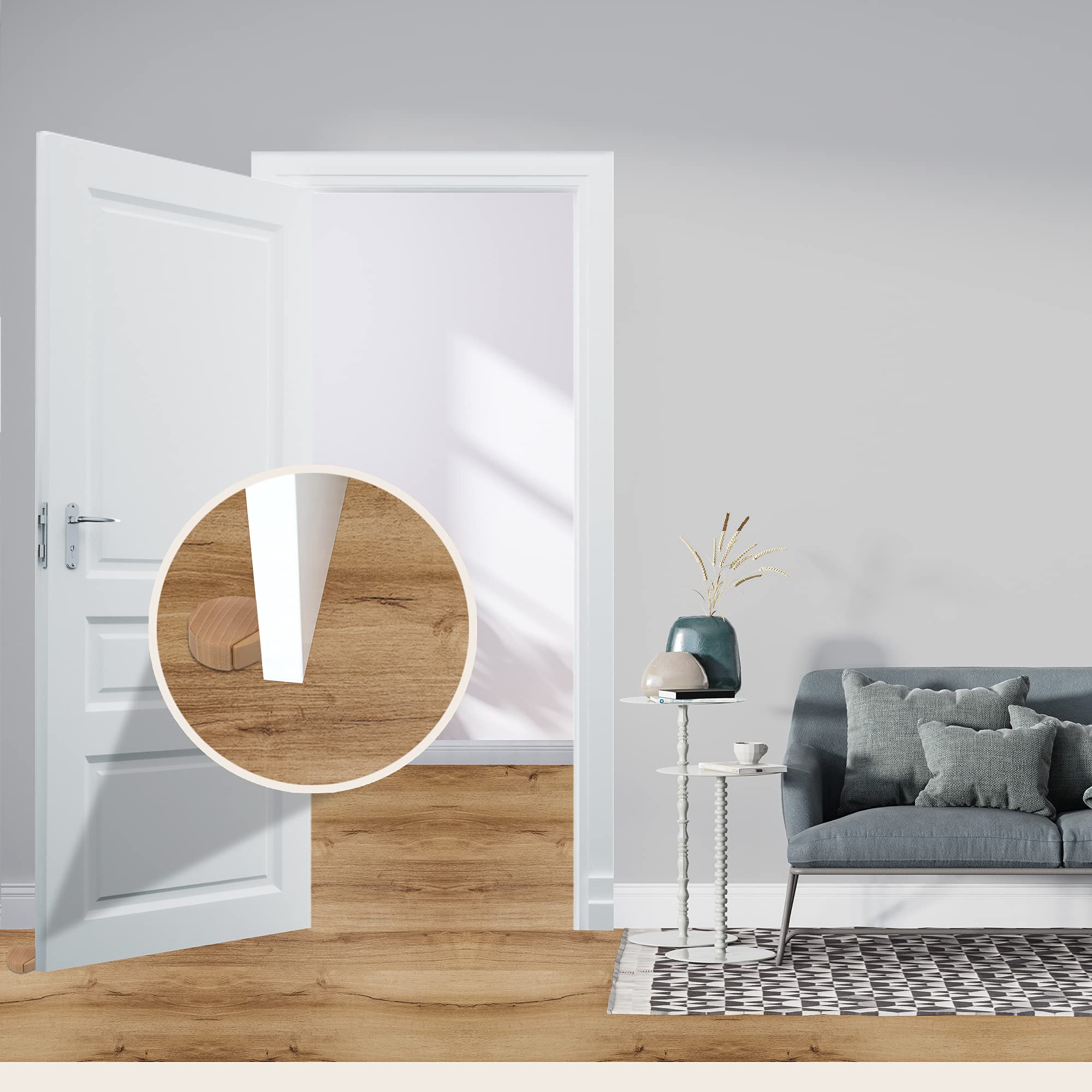 Butée de Porte Adhesive - Arrêt de Porte en Bois pour Sol et Parquet - Stop Porte Adhésif - Butoir de Porte Discret et élégant - Lot de 4 (Hêtre) - 3