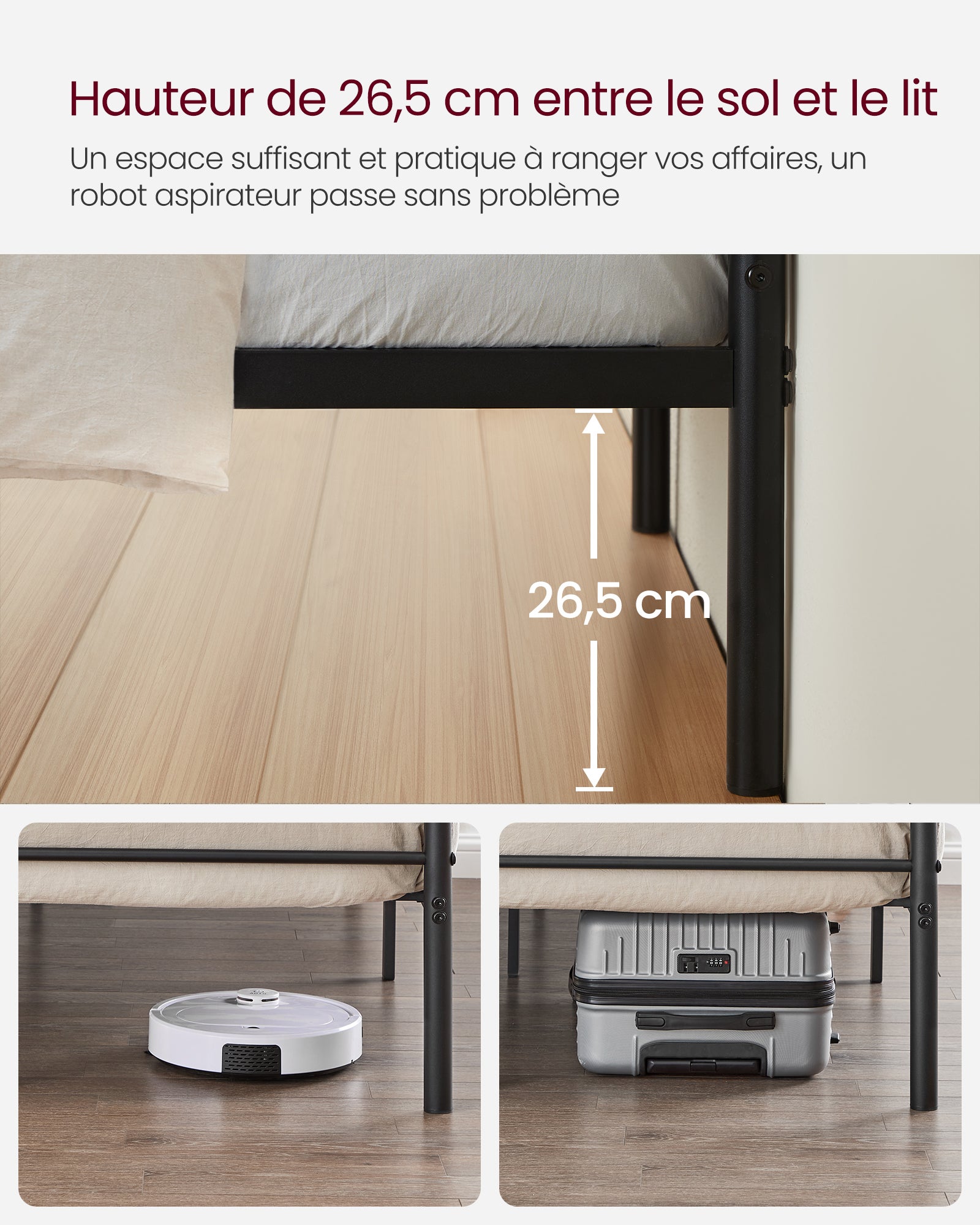 Lit Simple, 1 Personnes, en Métal, 190 x 90 cm, pour Petits Espaces, Chambre d’Amis, Chambre Ado, Noir - 3