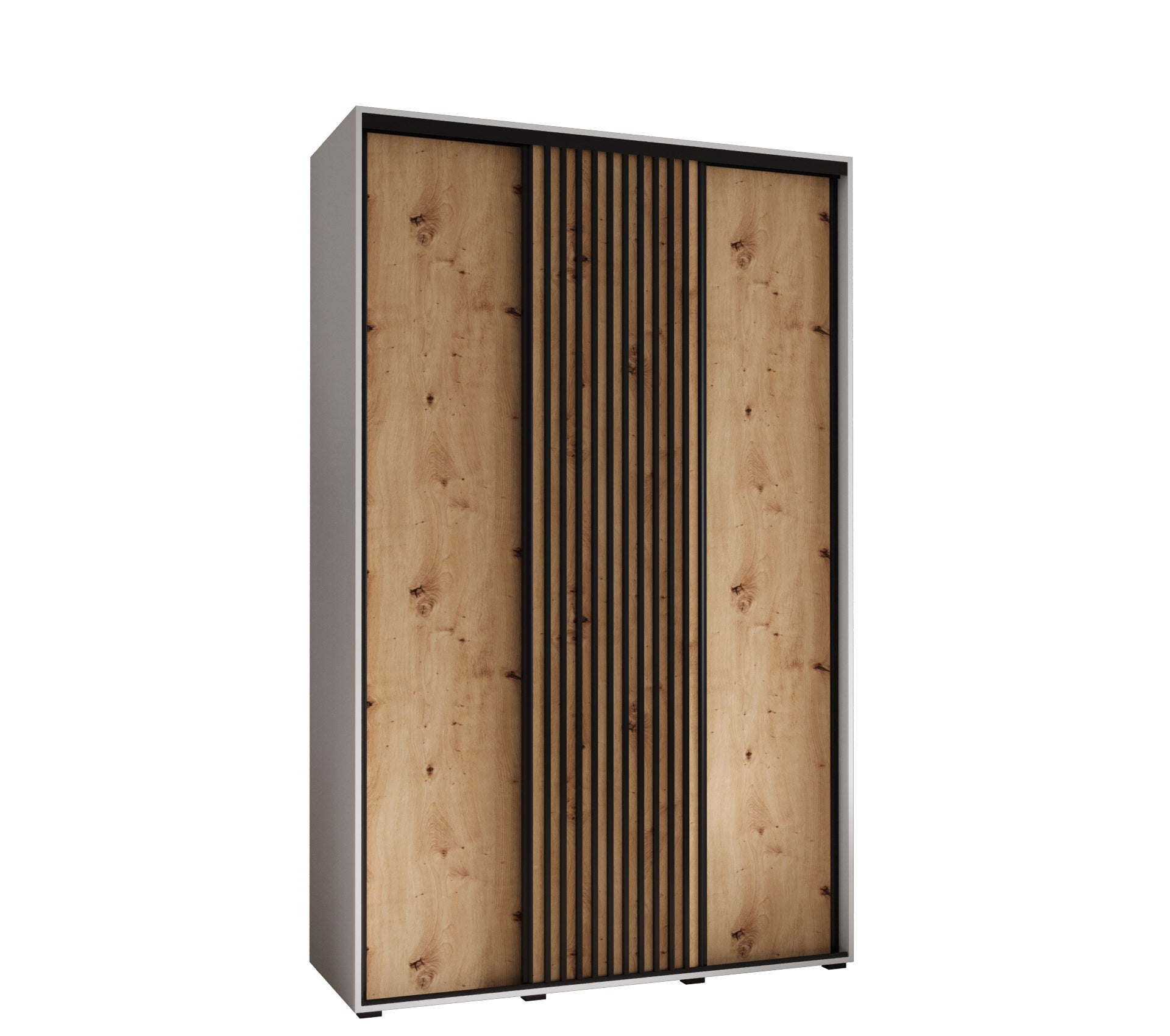 Szafa przesuwna wysoka Lanko 1 150 x 60 x 235,2 cm biały + artisan + lamele czarny - Abiks Meble