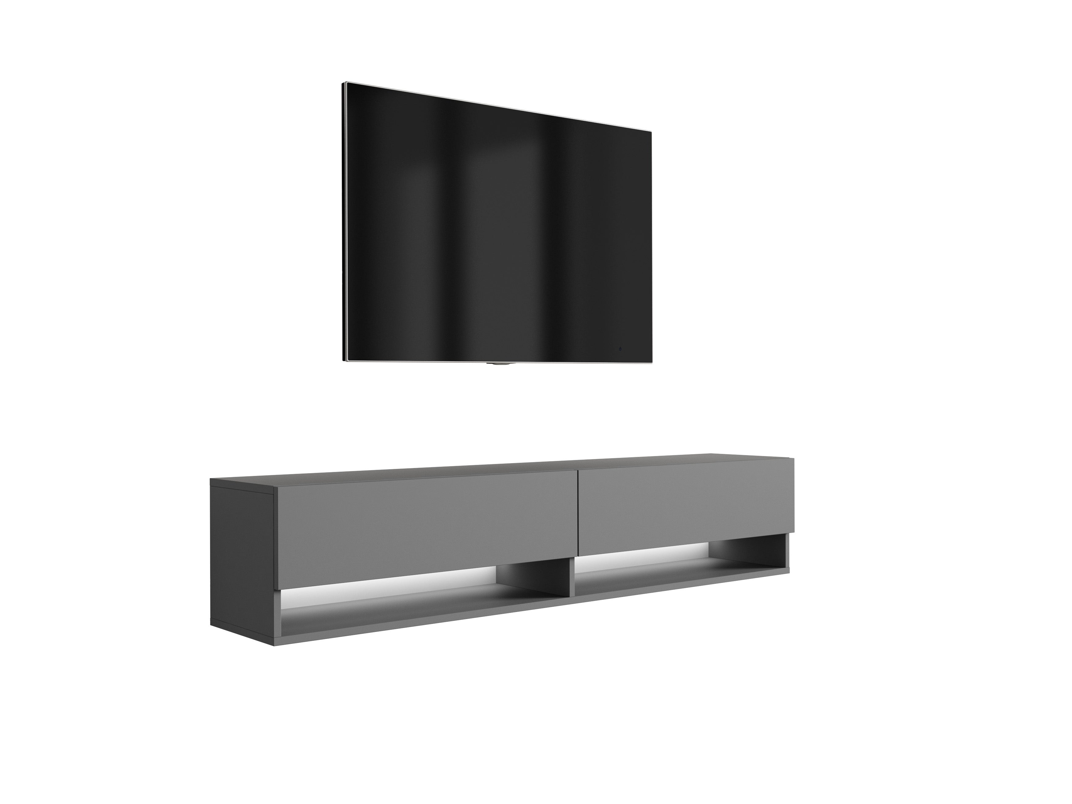 Szafka RTV : Antracyt, LED biały, 170 × 32 × 34 cm