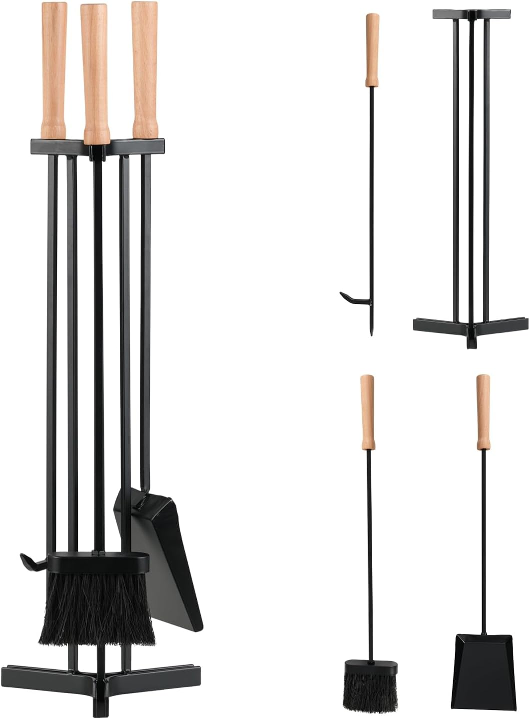 Zestaw 4 Metalowych Akcesoriów Kominkowych, Akcesoria Kominkowe 71 cm z Łopatką, Szufelką, Zestawem Narzędzi do Kominka