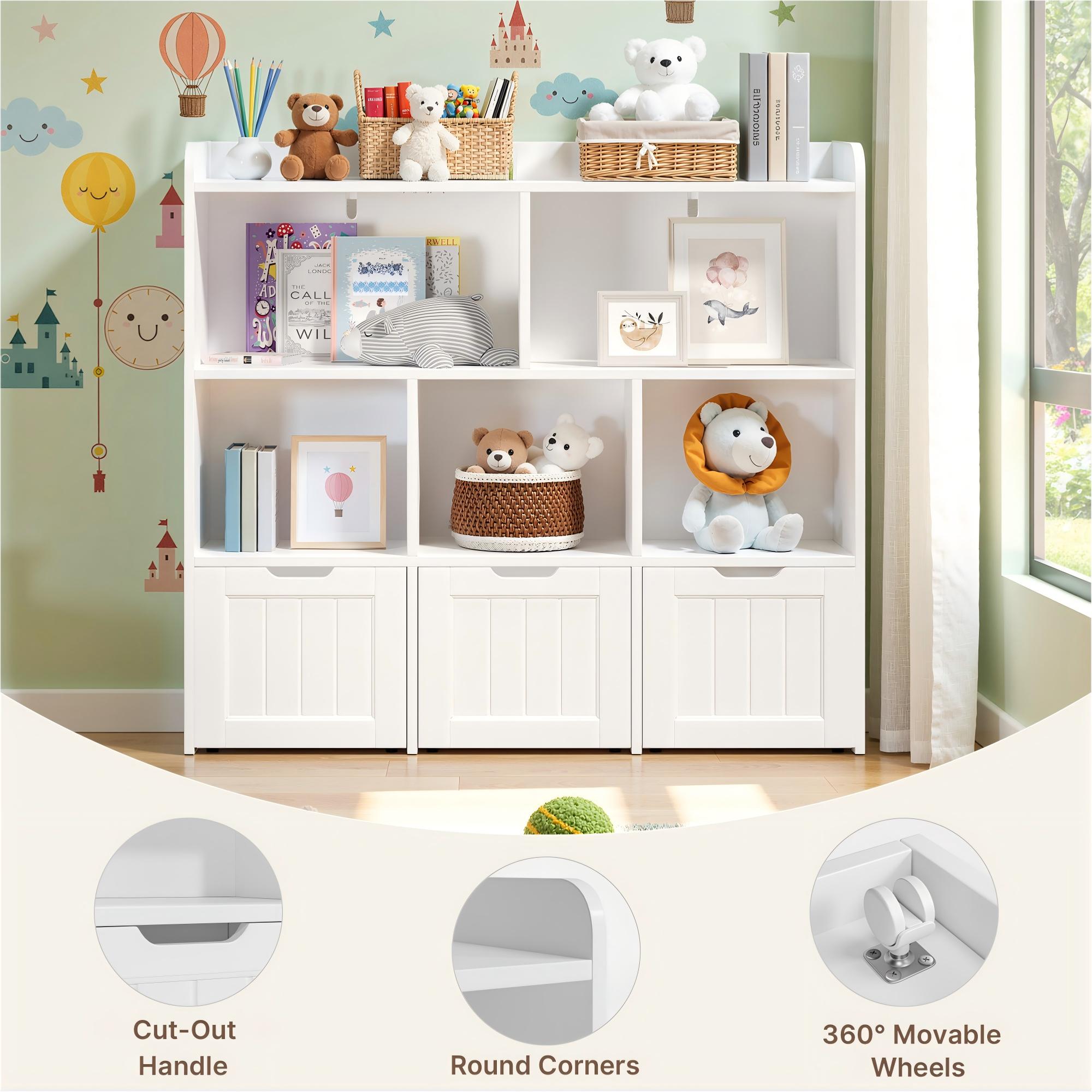 Armoire de Rangement pour Enfants Étagère 3 Tiroirs Grande Étagerie avec Boîtes de Rangement 100x30x90cm Bealife - 4