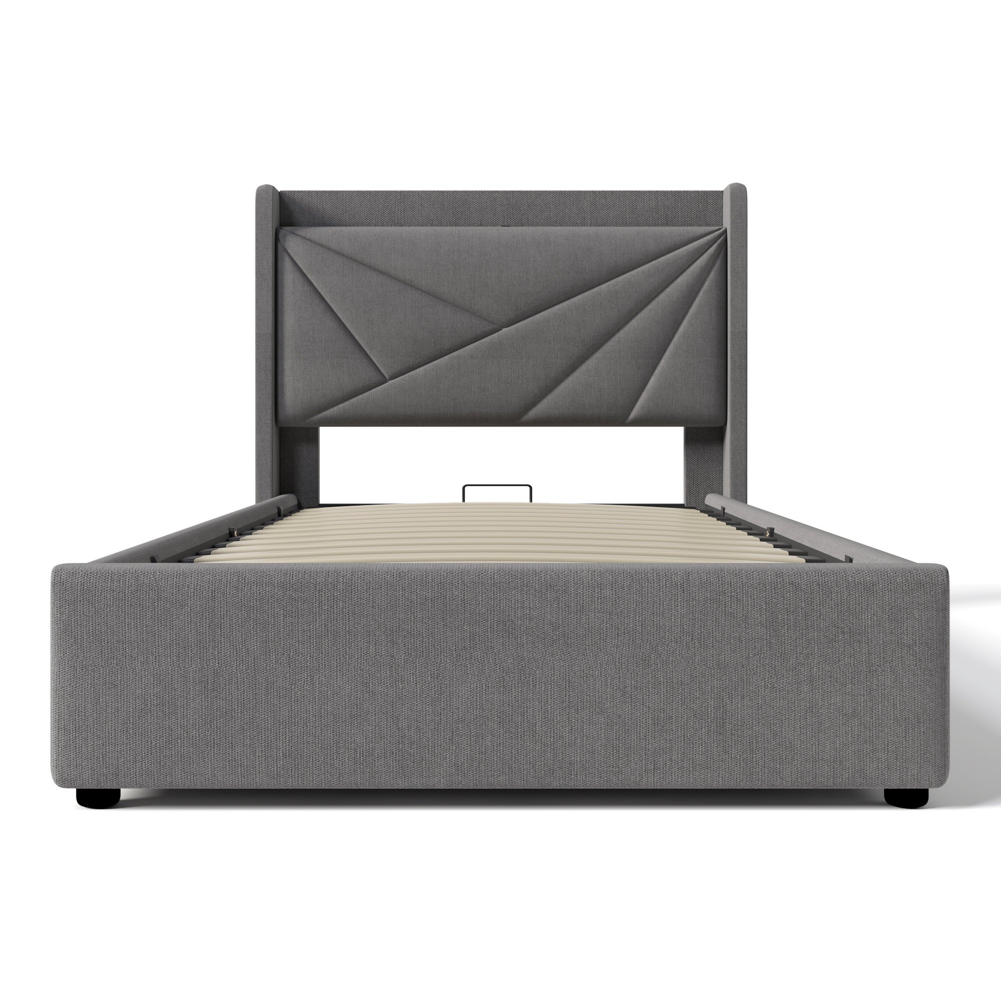 Łóżko 90x200cm z tkaniny lnianej - z portem USB i stelażem na listwy - Szare - 3