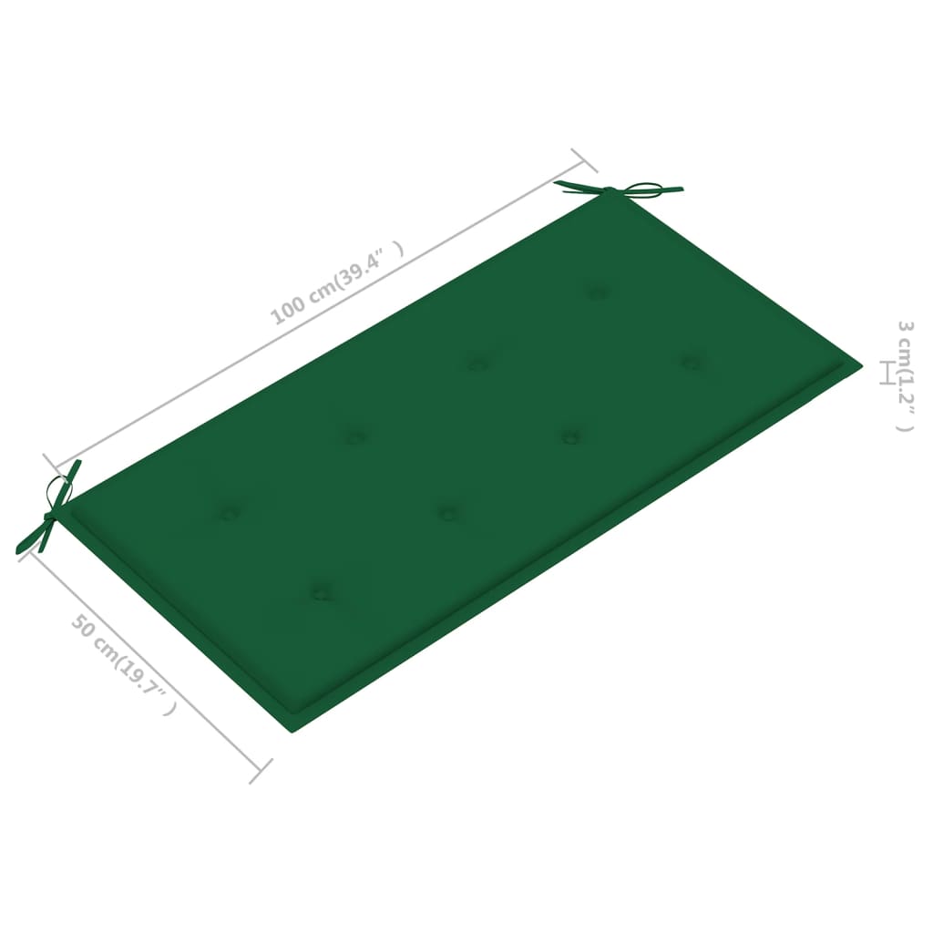 Banc de jardin avec coussin vert 112 cm Bois de teck massif - 8
