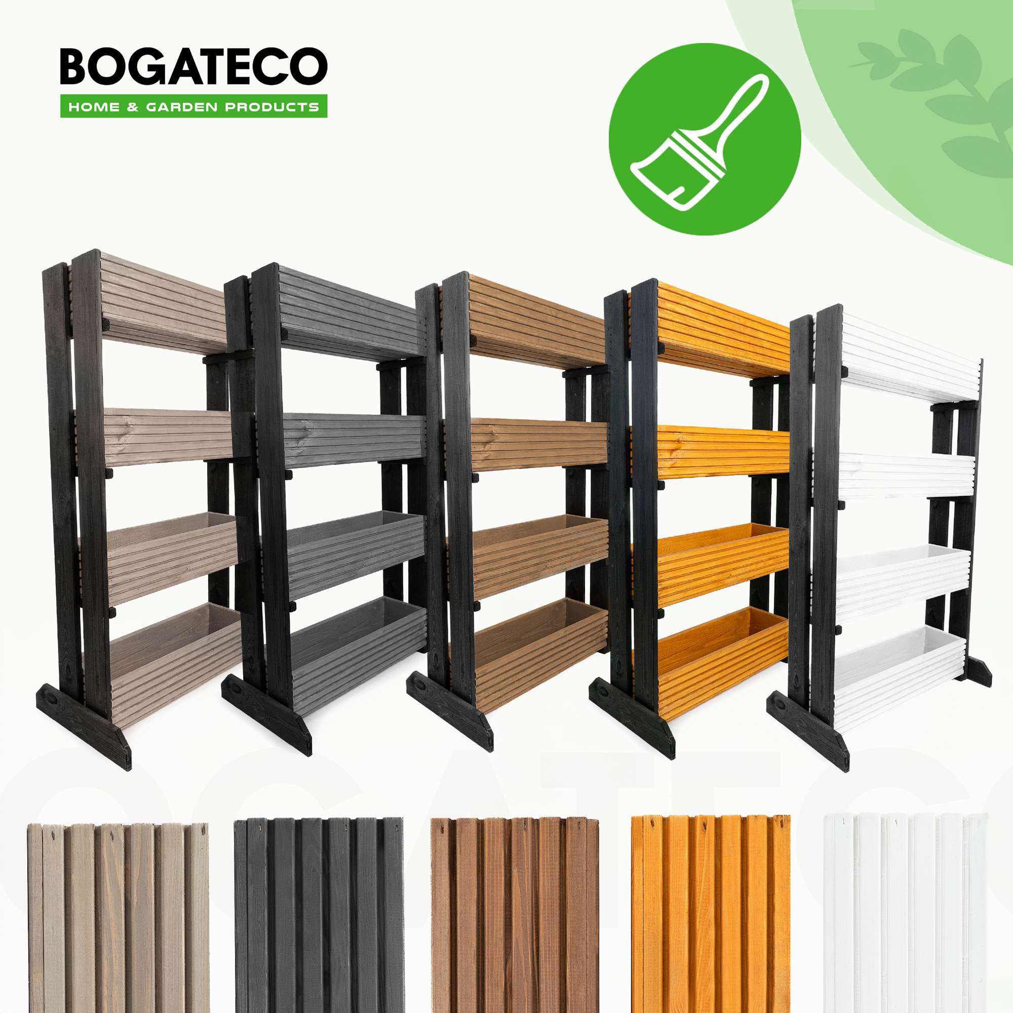 BOGATECO Lot de 4 pots de fleurs sur pied | Lot de 4 jardinières 64x20cm |Pots de fleurs en bois pour tomates et fleurs| Blanc - 9