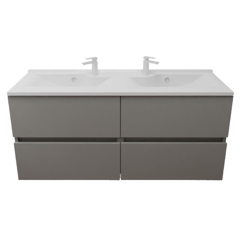 Meuble double vasque 140 cm ROSALY INOX- Gris- Plan vasque en - 3