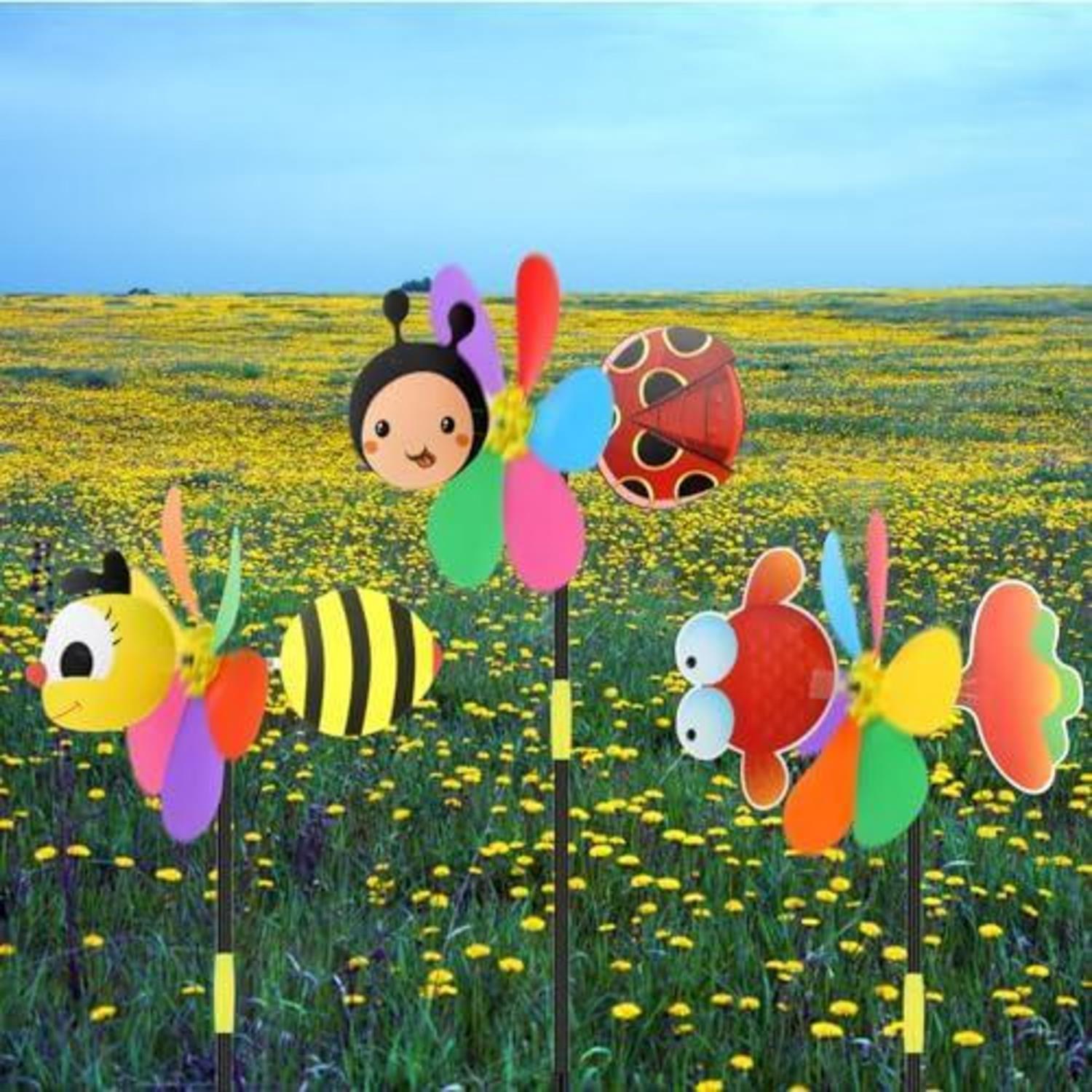 Moulins à vent Animaux 3D Coloré Plastique 3 pièces Abeille Poisson ...