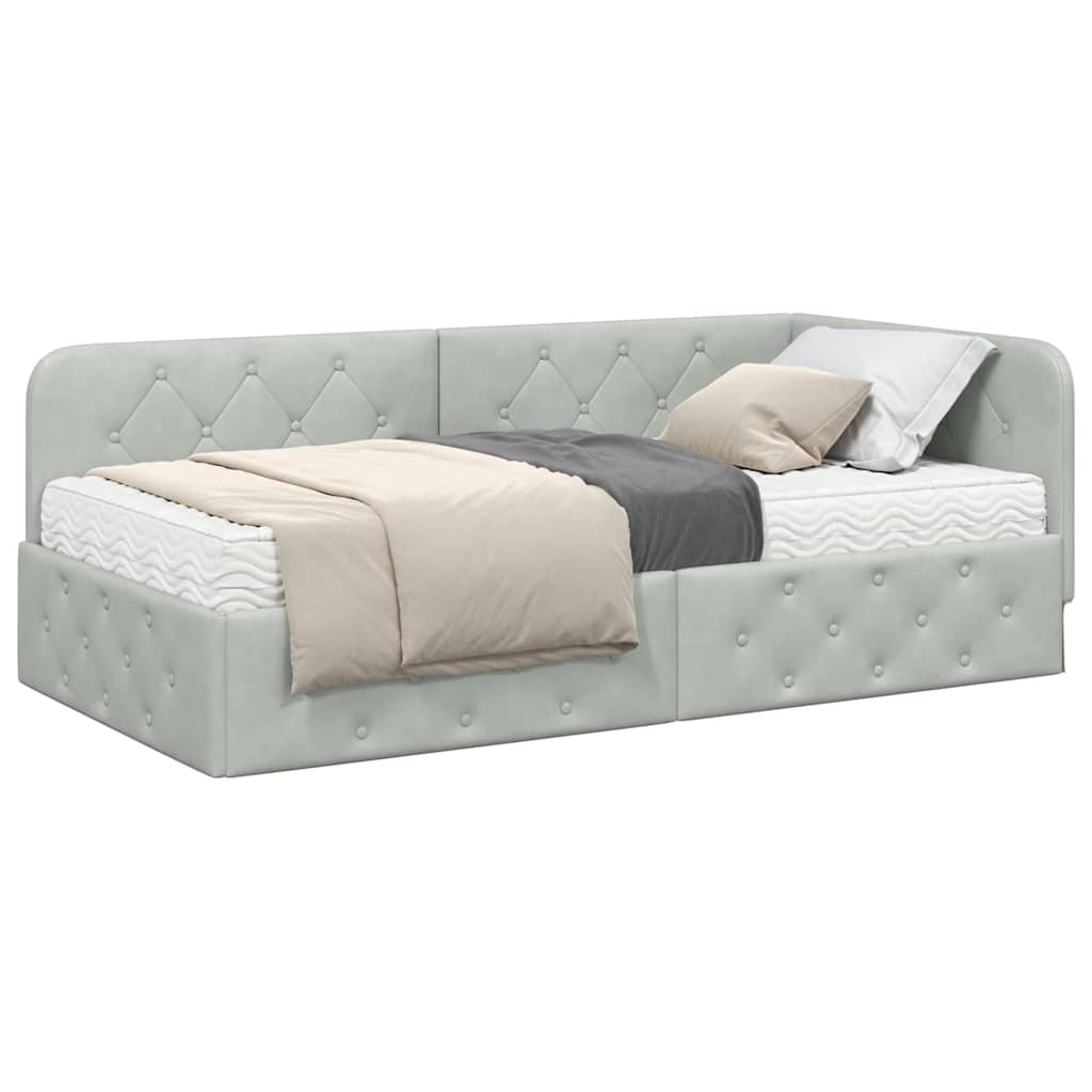Cadre de lit d'angle en velours gris clair pour la chambre, 90 × 190 cm - 3