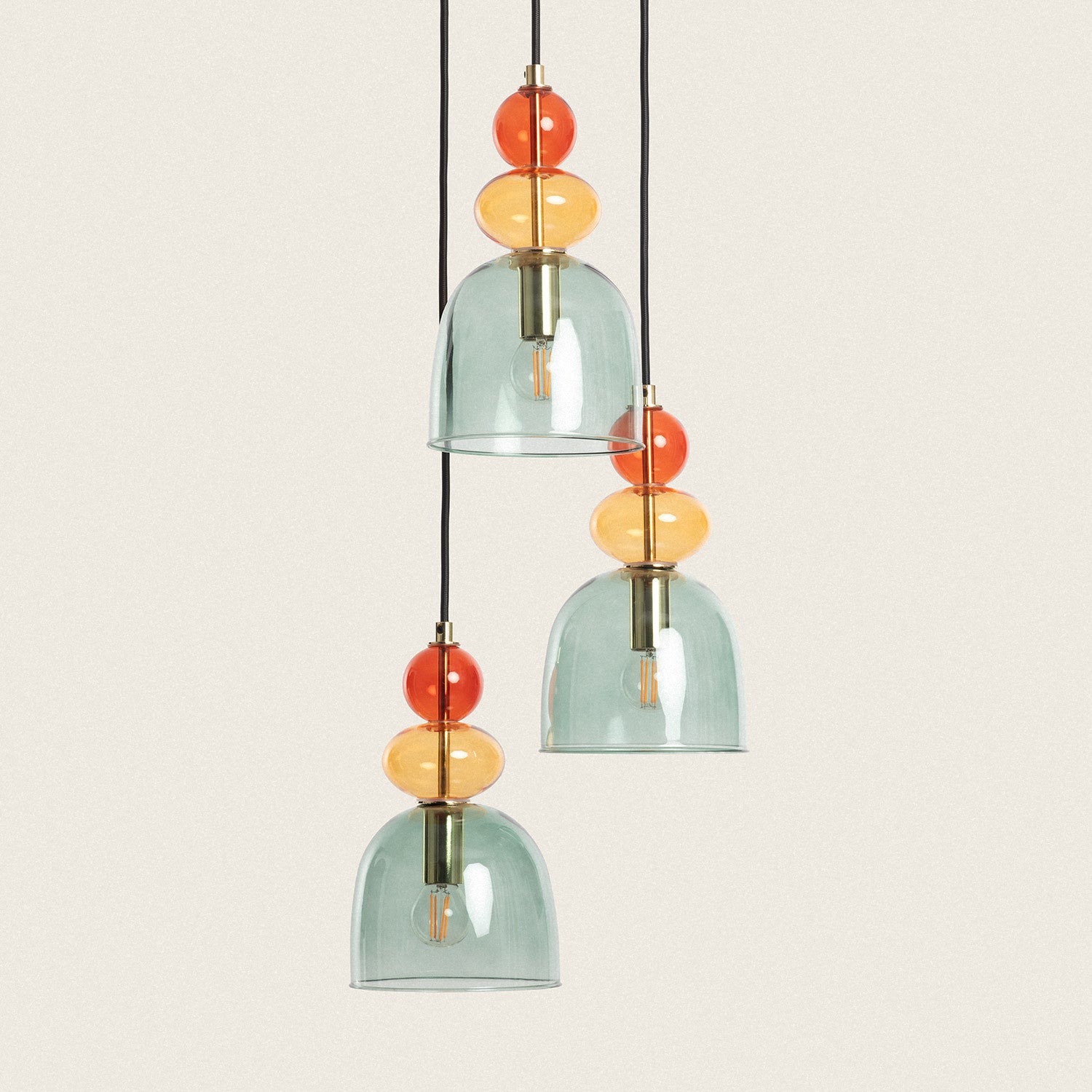 LEDKIA LIGHTING Lampada A Sospensione Mono-Baudelaire In Metallo E Vetro Ambra - Stile Vintage, E14, Altezza Regolabile 169cm