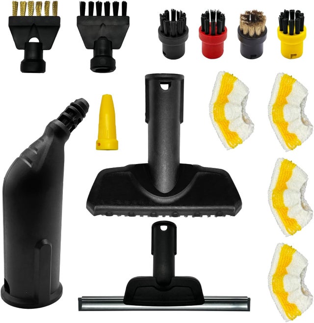 Lot de 14 accessoires pour nettoyeur vapeur Kärcher SC1-SC5 | Brosses rondes, chiffons en microfibre, brosse à joints, buse manuelle | ABS et nylon