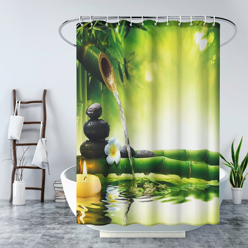 Zielona bambusowa zasłona prysznicowa 180 x 180 cm – wodoodporna, odporna na pleśń, nadająca się do prania w pralce, z 12 haczykami