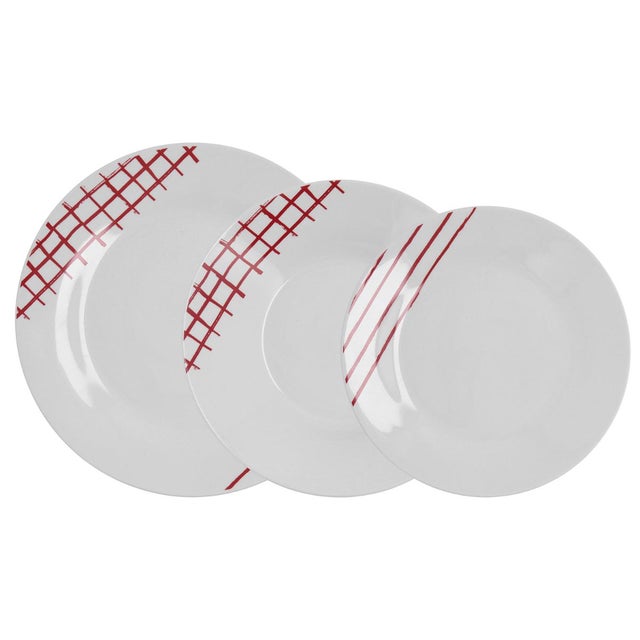 Vajilla Porcelana 18 Piezas - 6 Personas Quid Kansas - Rojo Apto Microondas