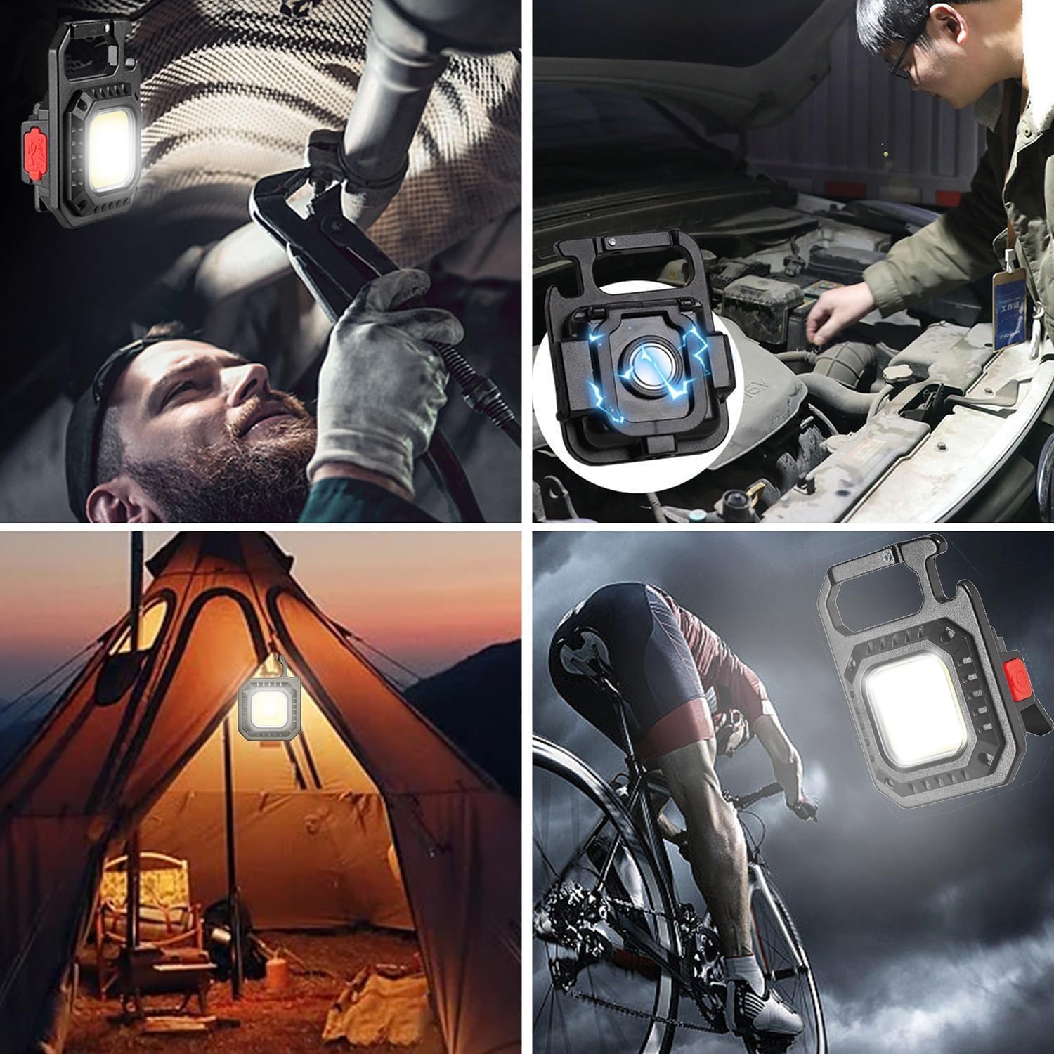 Latarka LED z brelokiem, 2 sztuki, 1000 lumenów, ładowalna, wodoodporna, przenośna, lampa robocza, 7 trybów świecenia, z wyświetlaczem poziomu nałado - 4