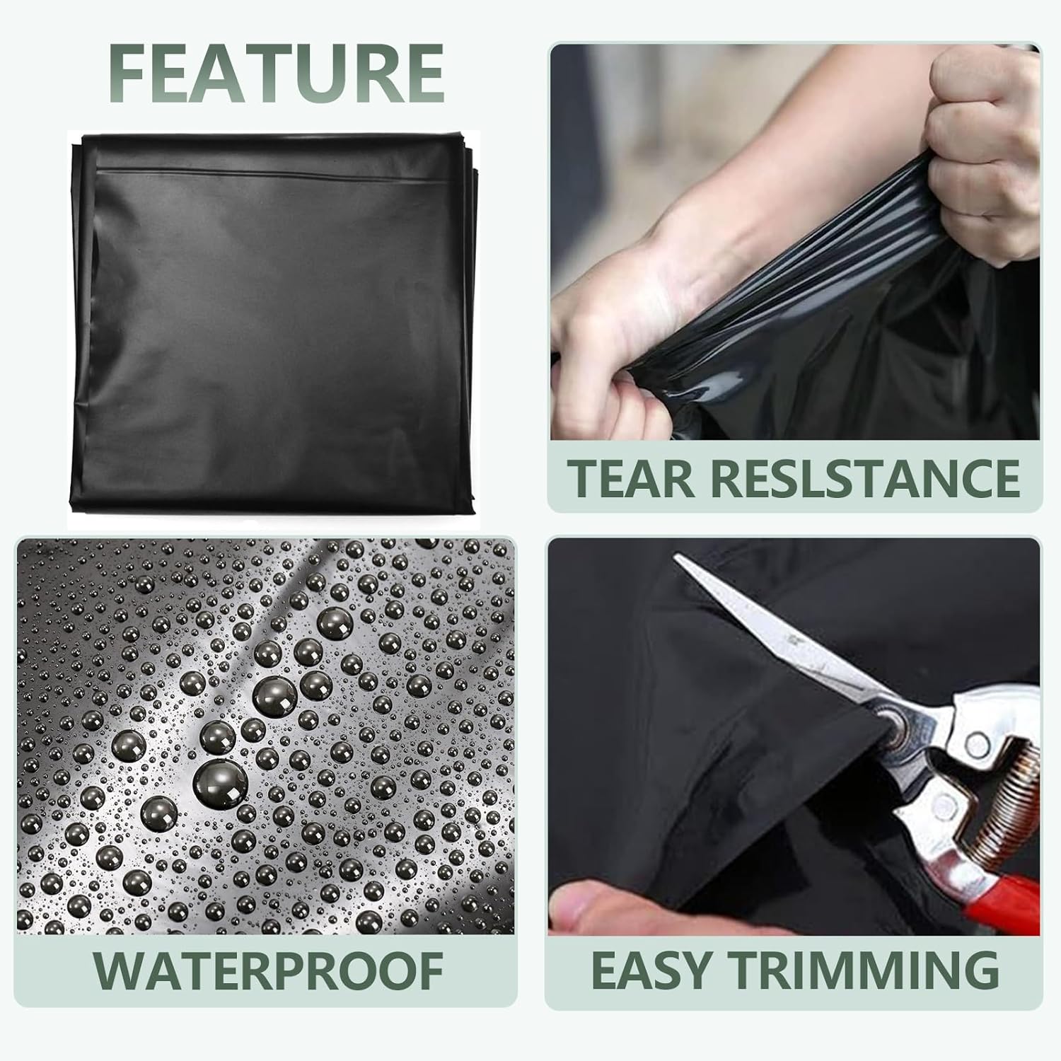 1 pièce de revêtement d'étang en PEHD durable noir (6 m x 7,6 m x 0,5 mm) pour extérieur, adapté à la membrane de piscine pour bassin à poissons, font - 2