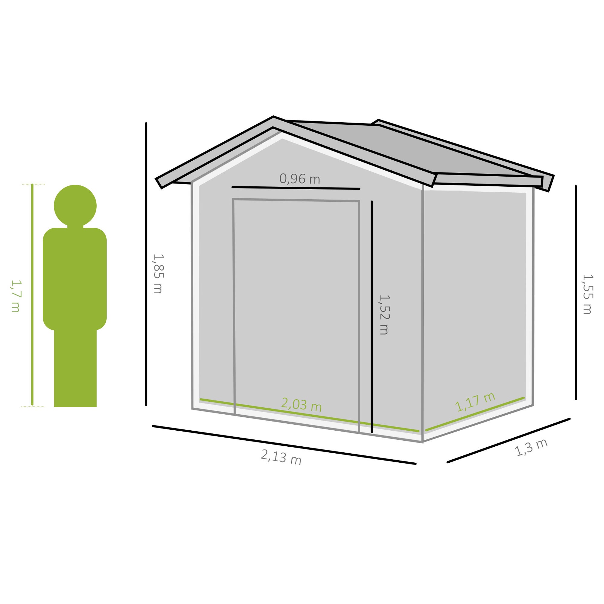 Caseta de jardín con 2 puertas correderas Outsunny verde 213x130x185cm - 3