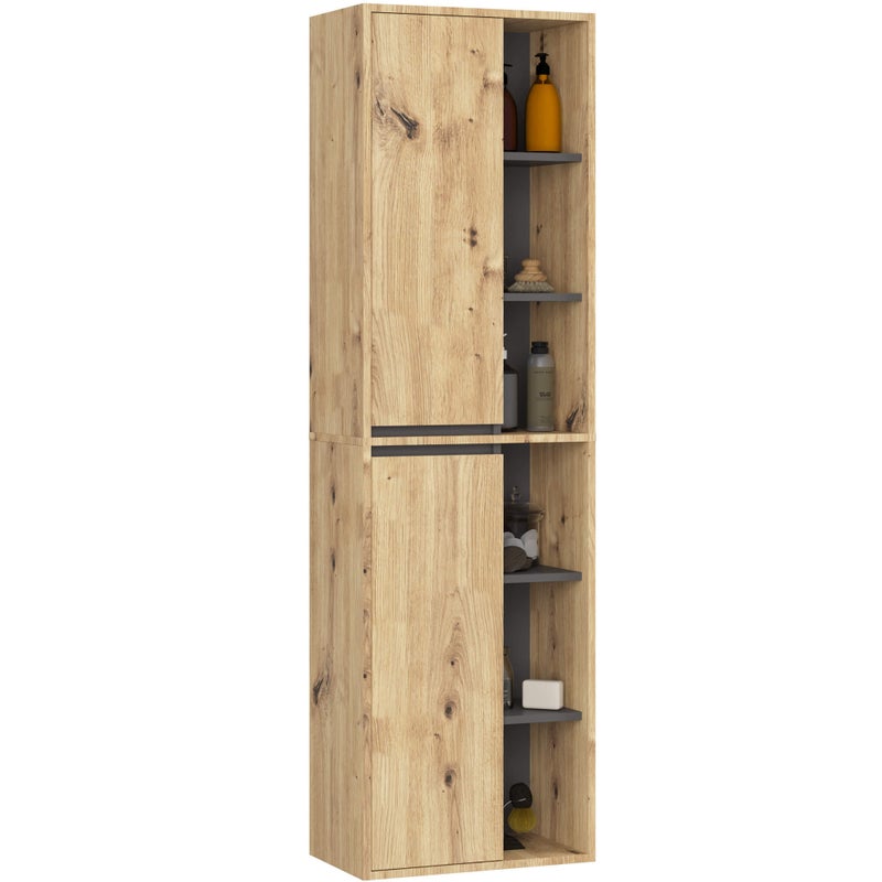 Szafka łazienkowa wisząca AKORD VAMI Dąb Artisan, Grafit Szary 50 cm 2 drzwi 10 półek 50x170x30 cm