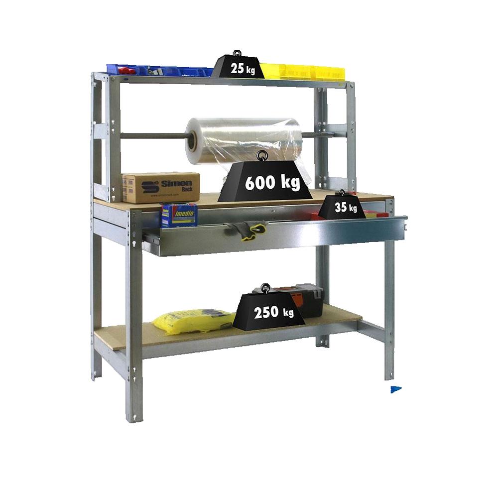 Bancada de trabalho SIMONWORK com 3 prateleiras (144,5x121x76cm) GALVA E MADEIRA - 3