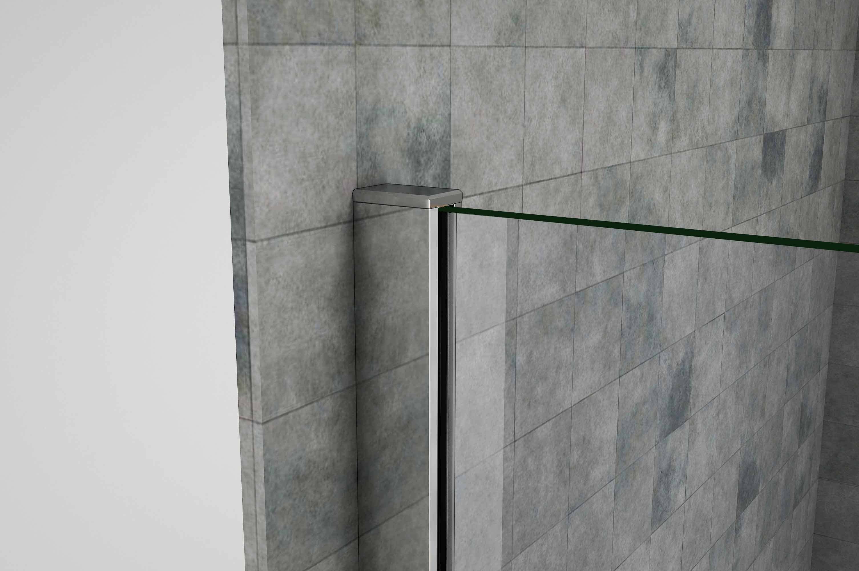 Paroi de douche fixe à l'italienne verre trempé clair Ep.8mm - 60cm H.200cm - Chromé - Barre fixe 45cm incluse - 3