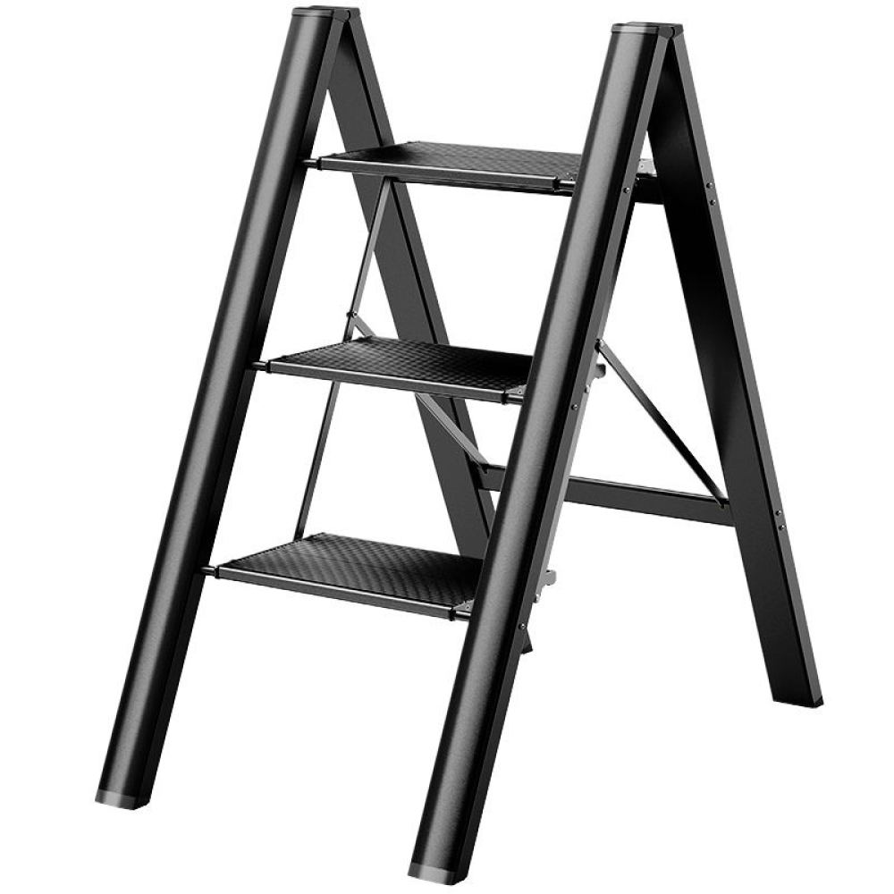 Escalera de aluminio dorada 3 peldaños plegable, taburete antideslizante, ligera portátil para hogar cocina, soporta hasta 150 kg