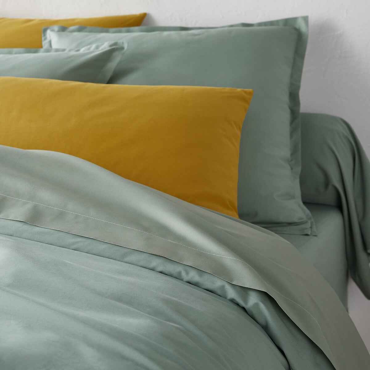 Housse de couette zippée, percale coton, Scénario - Sauge - 240 x 220 cm - 2