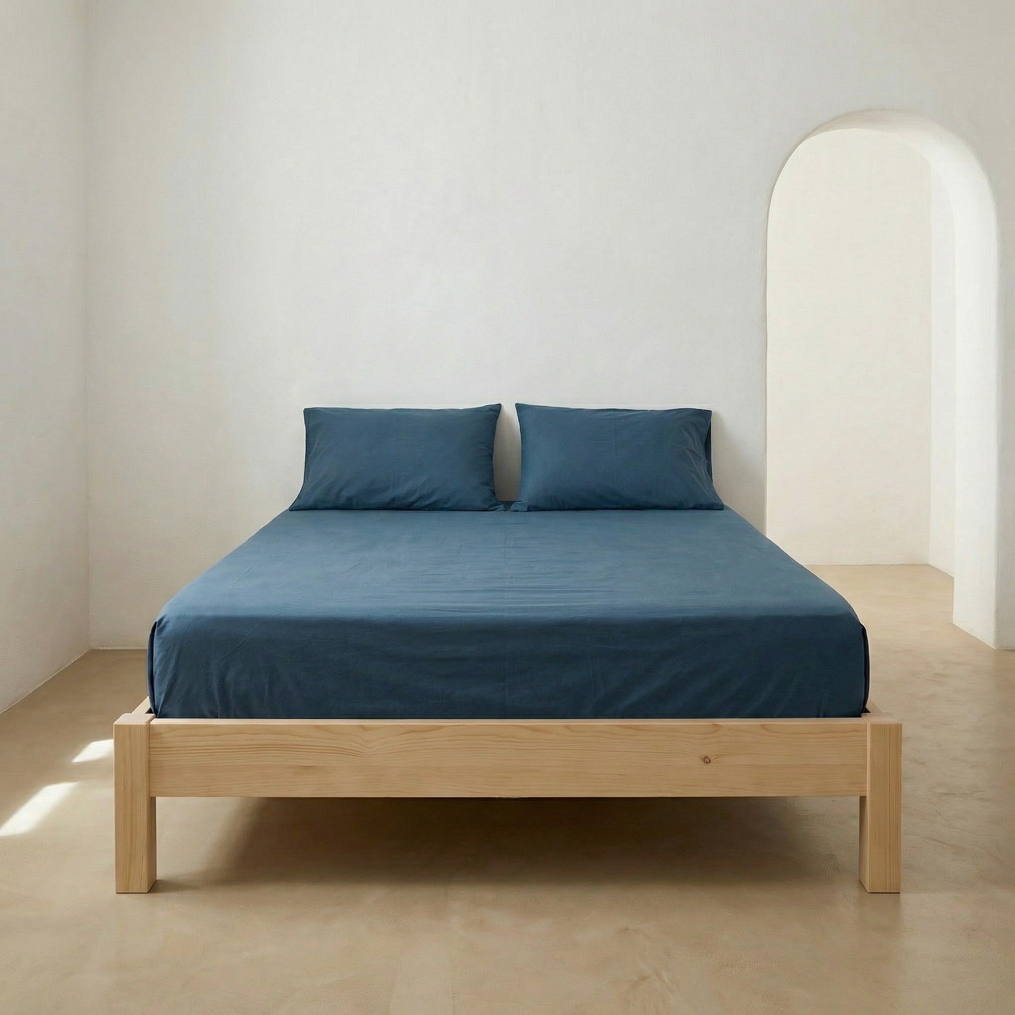 Drap-housse 120x200x30 cm 100% coton respirant réglable coloris Azul - 3