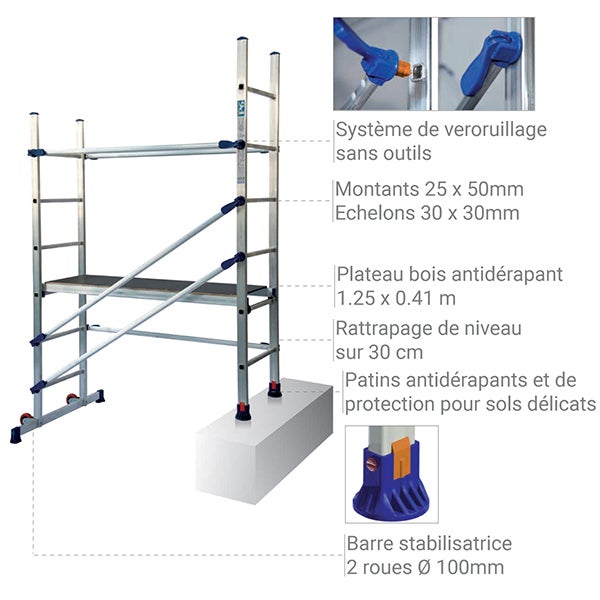 Echafaudage roulant alu - Hauteur de travail maximale de 2.90m + Sac à dos de chantier - P6-SAC - 3