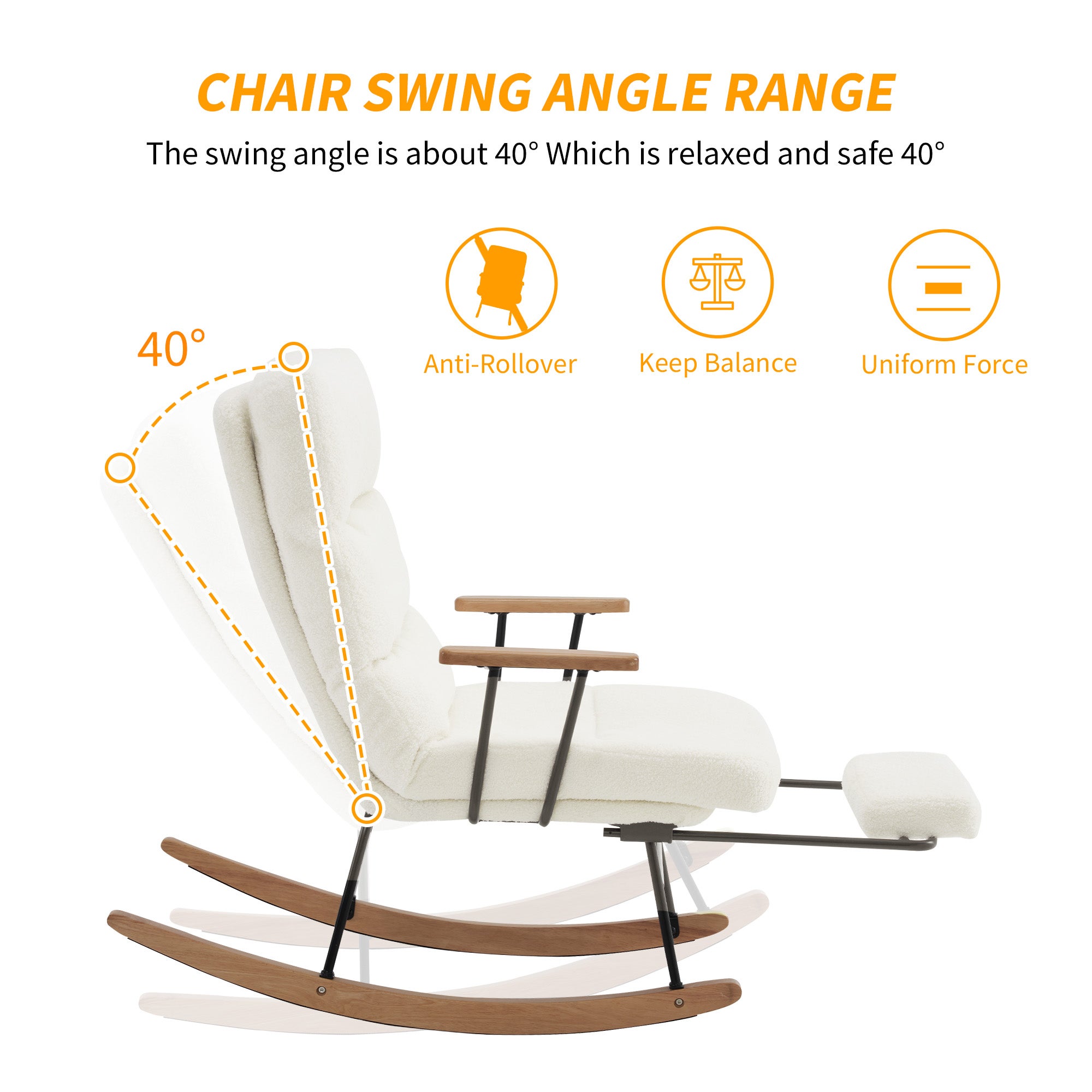 Fauteuil à bascule avec inclinaison et repose-pieds - 58 x 102 x 100 cm - Teddy-Polaire - Blanc - 8