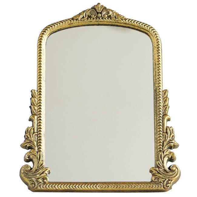 Lustro do makijażu w stylu vintage, eleganckie i antyczne, z pozłacaną, rzeźbioną drewnianą ramą do salonu, sypialni, stołu 31 x 25 cm