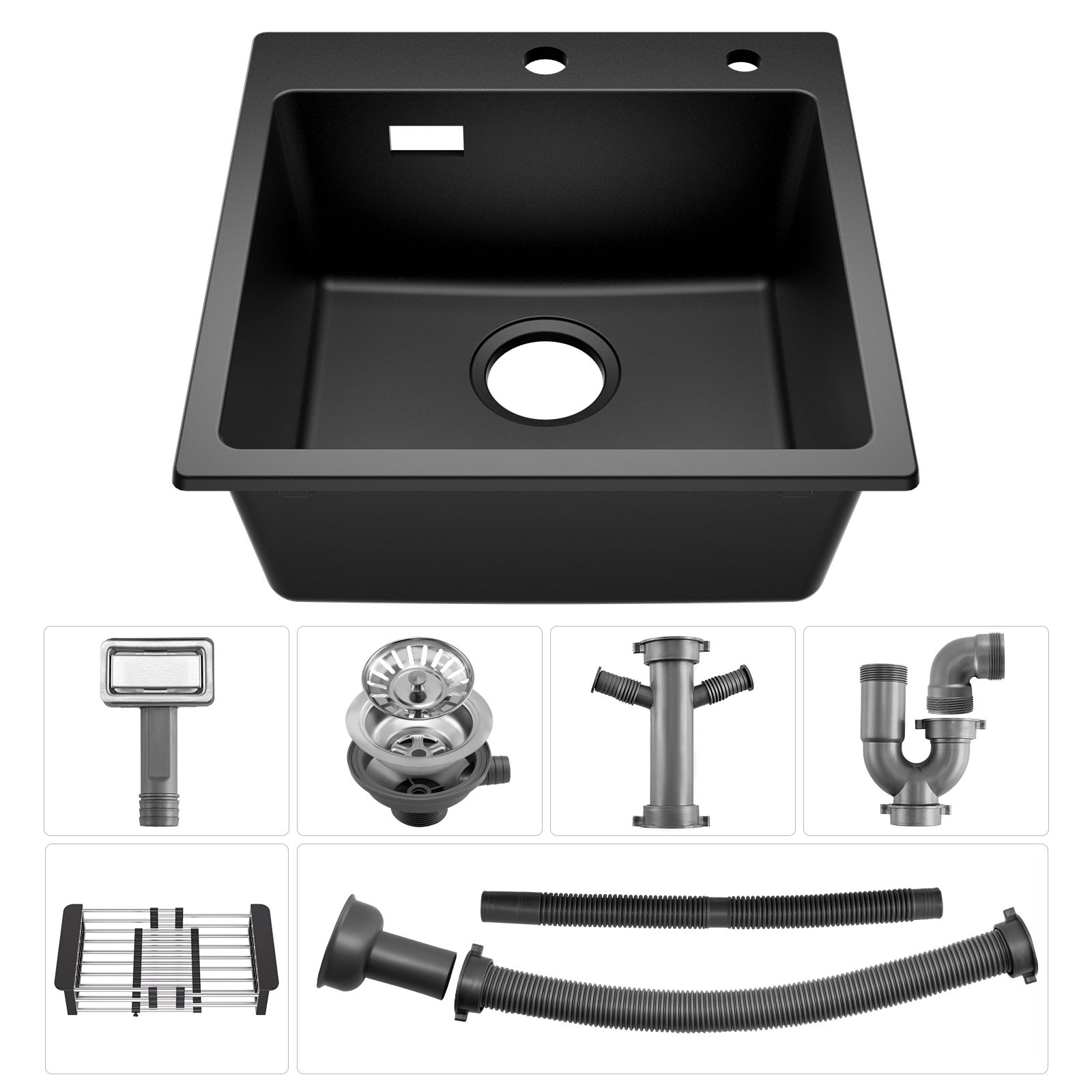 SOFETIY MAX Évier Cuisine Noir 45*45cm ,Évier 1 Bac en Granit, Kit de Vidage,Évier à Encastrer - 5