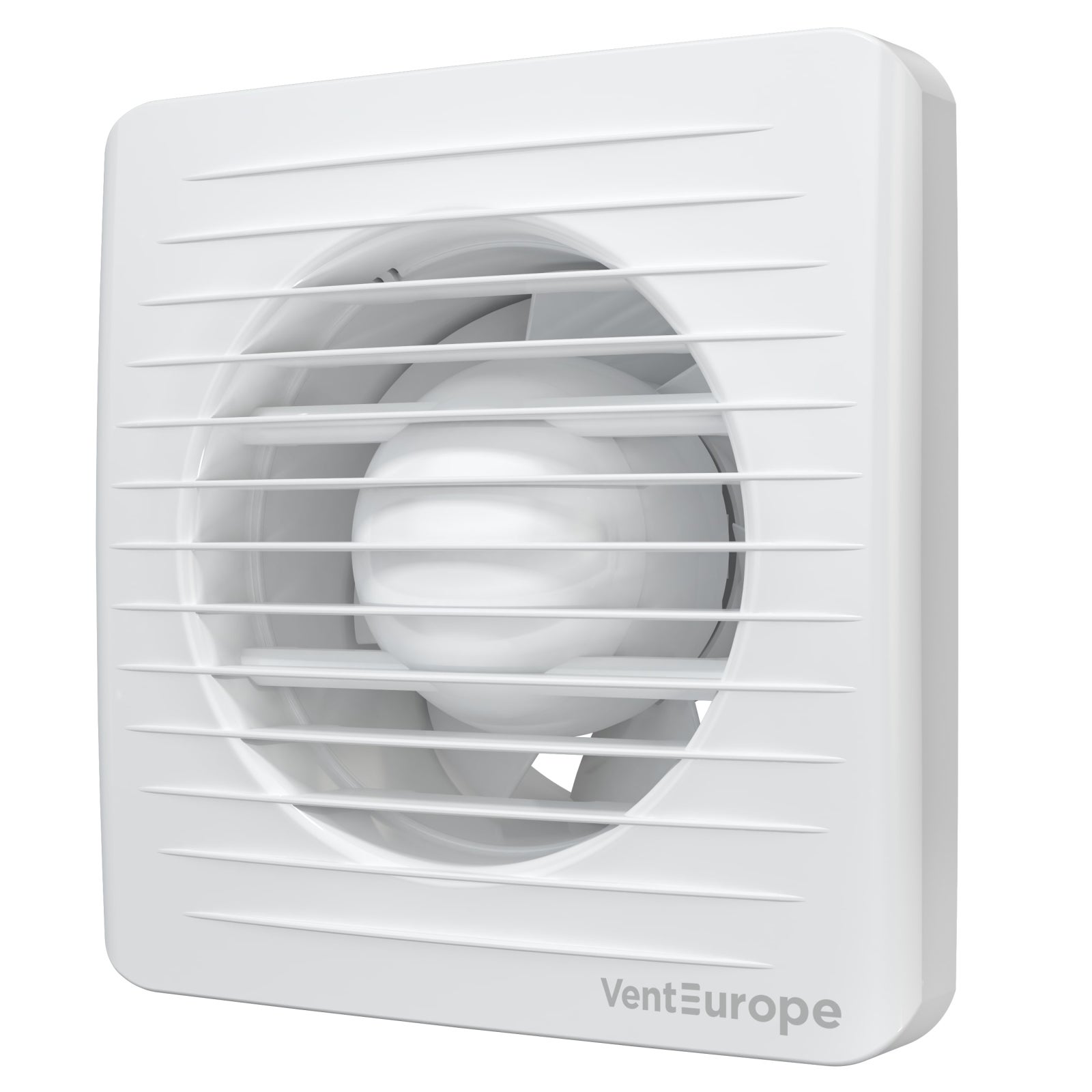 Ventilator de perete VentEurope CLASSIC125BD, patrat, cu clapeta antiretur, indicator luminos, diametru 125 mm, debit 183 mc/h, 16W, IP24, Alb