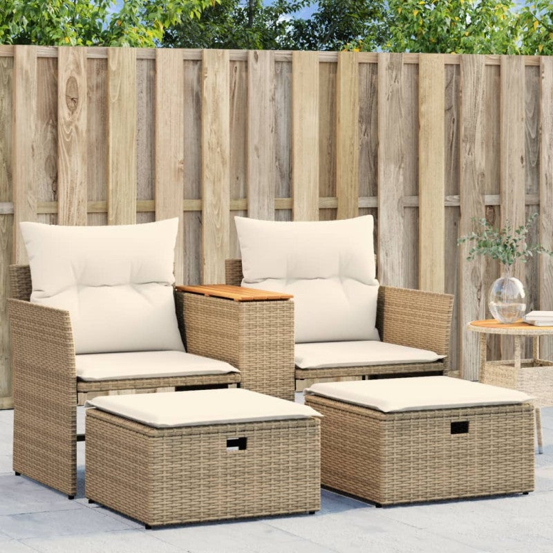 Sofa ogrodowa 2-osobowa ze stołkami, beżowa, rattan PE vidaXL