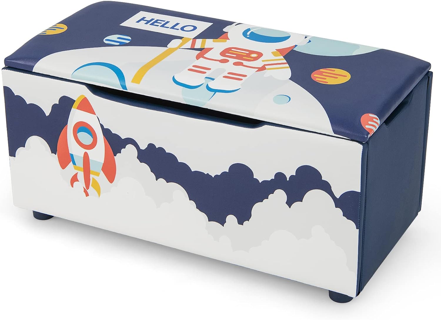 Skrzynia na Zabawki 2 w 1 dla Dzieci, Nośność 150 kg, z Otworami Antyzaciśnięciowymi/Uchwytem z Paska, 75 x 36 x 38 cm, Astronauta