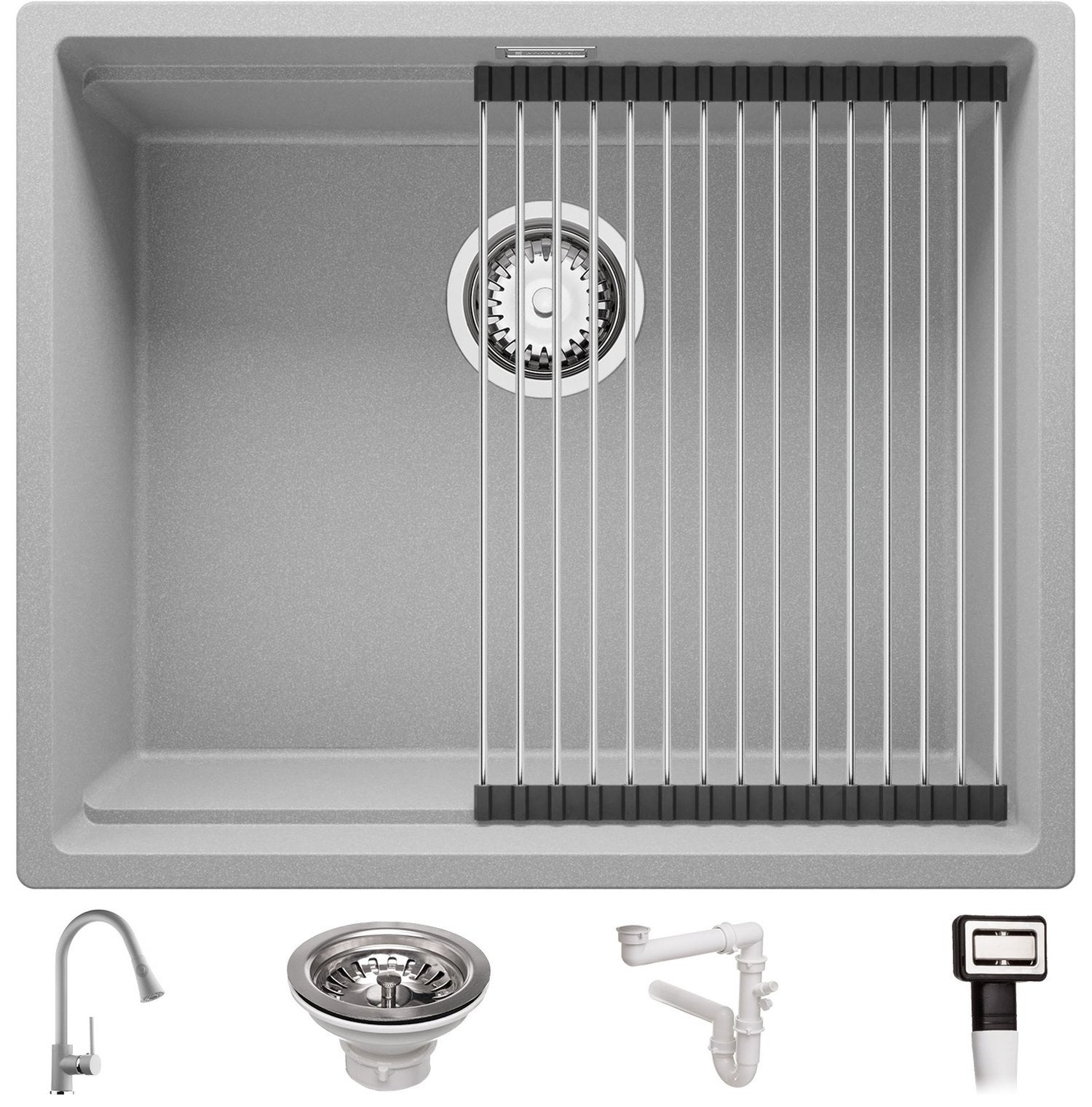 Fregadero Cocina Gris 76x47cm, Fregadero Granito 1 Seno + Sifón