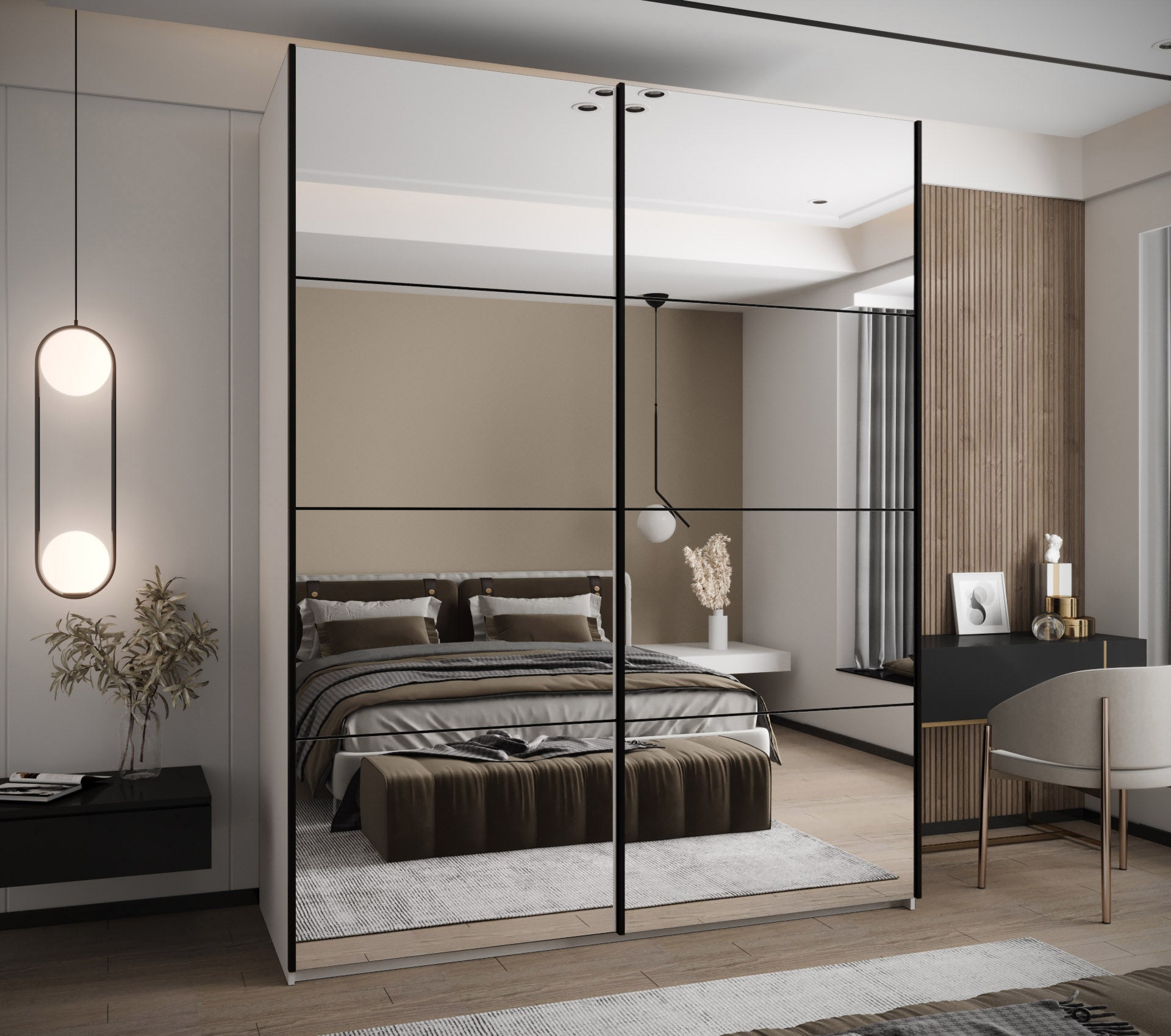 Szafa przesuwna wysoka Lux 2 200 x 64 x 245,5 cm biały + czarny + u. czarny - Abiks Meble - 2