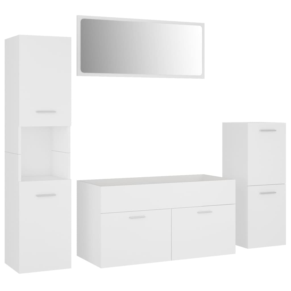 Juego De Muebles De Baño Blanco De Madera De Ingeniería: Lavabo, Armarios Alto/Bajo Y Espejo