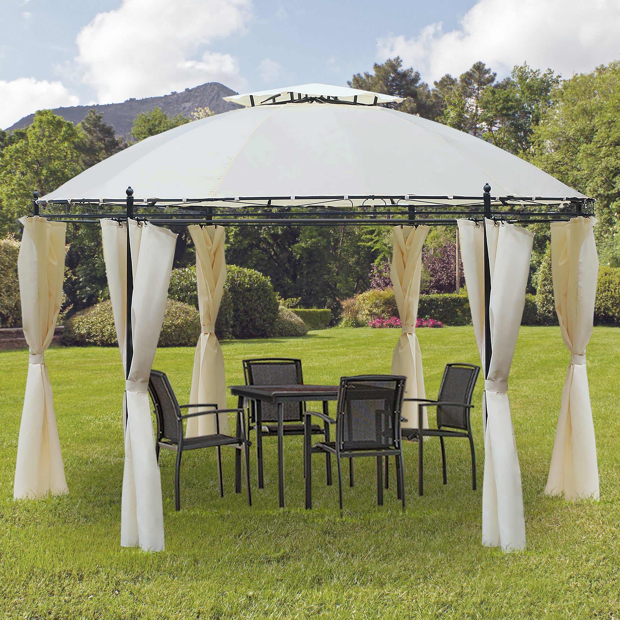 Gazebo Da Giardino Outsunny 3x4 M - Con Tende Rimovibili E Doppio Tetto, Crema