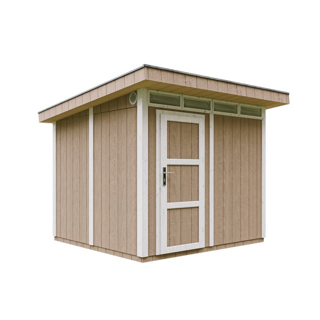 Abri de Jardin 6m2 à base de bois en panneaux LP SmartSide, avec sol et tuiles bitumineuses L294xL279xH237 cm -Timbela M903- TERRA BROWN