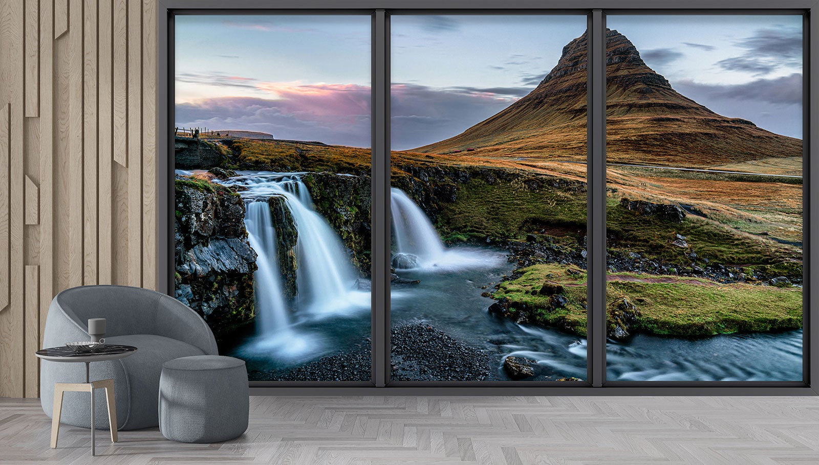 Papier peint panoramique Trompe l'oeil baie vitrée - Cascades - Largeur 325 cm x Hauteur 195 cm - 4