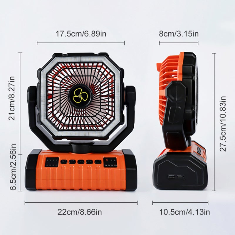 Ventilateur de camping rechargeable avec lanterne LED, télécommande, oscillation (suspendu, batterie longue durée) - 5