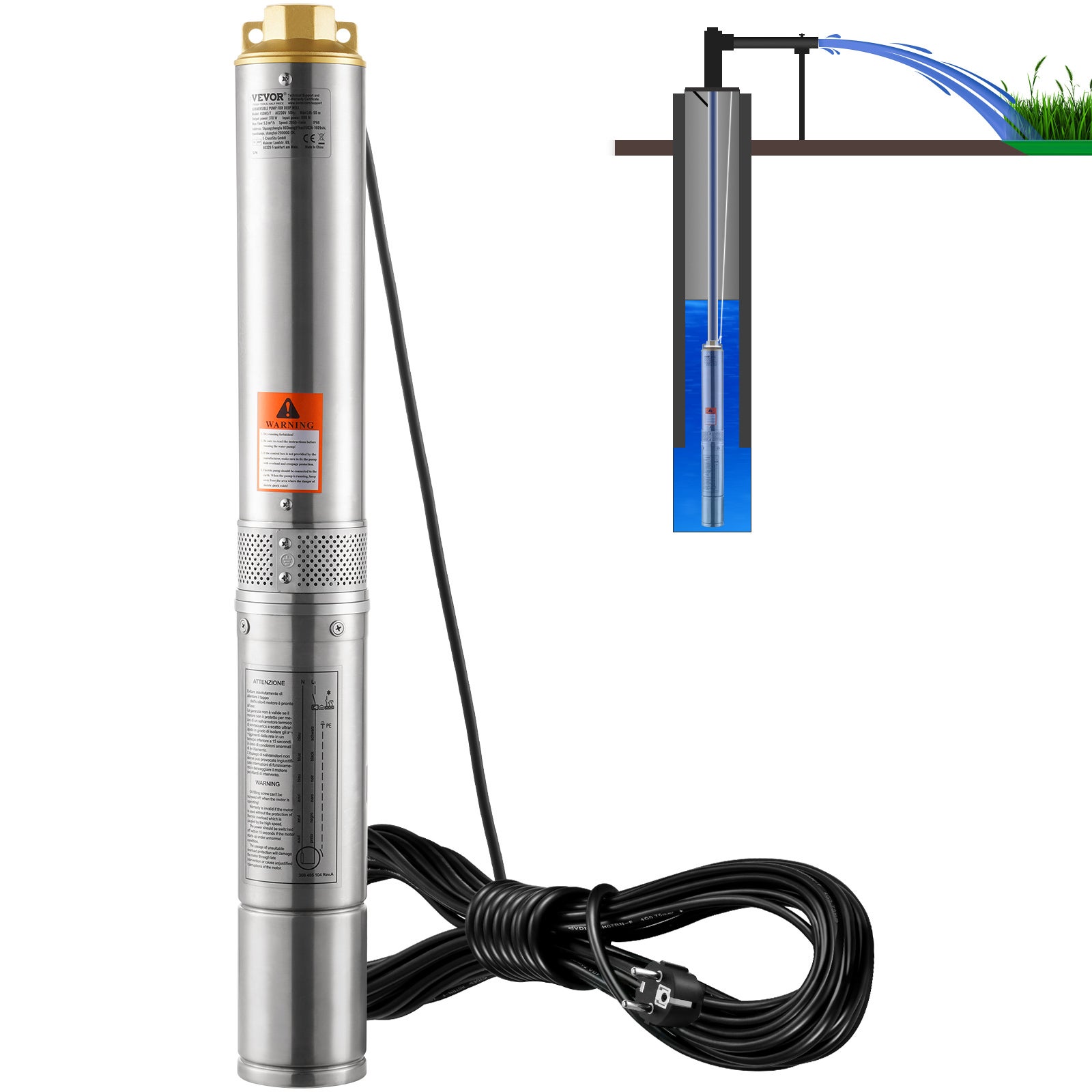 Pompa głębinowa, pompa rurowa, 370 W, 5,3 m³/h, 50 m VEVOR