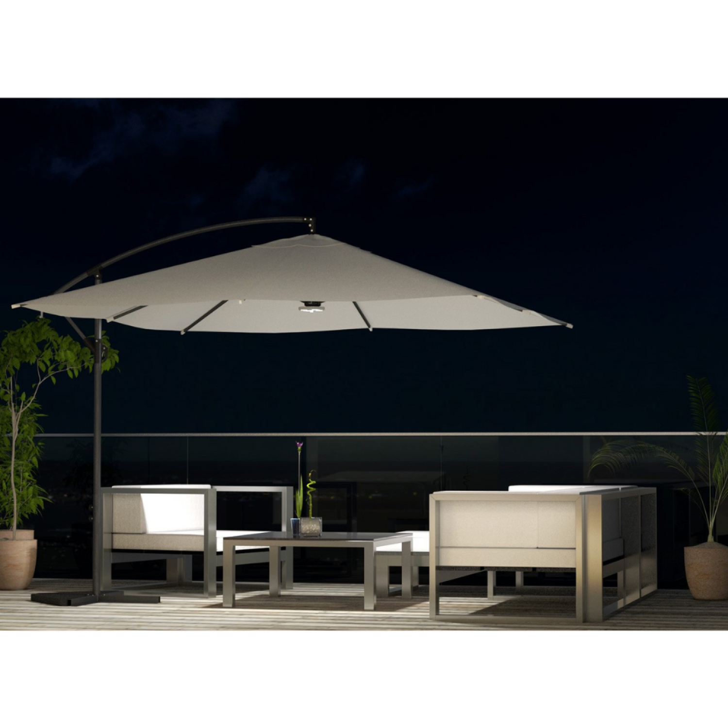 SOLENZARA Ombrellone decentrato con LED ecru 3 x 3 m - 6