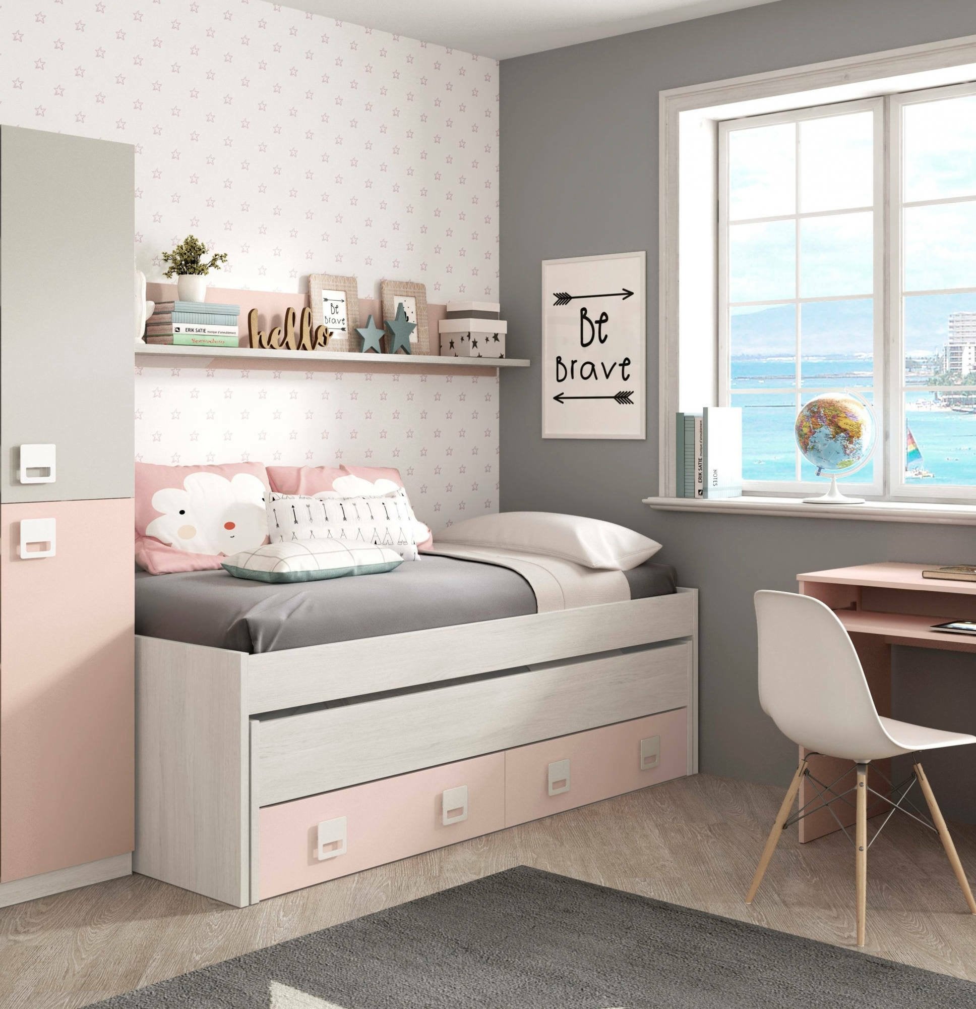 Dmora Talamo Italia – Letto Singolo Contenitore Zusanne, Tessuto Bianco, Apertura Frontale, 90x190 Cm