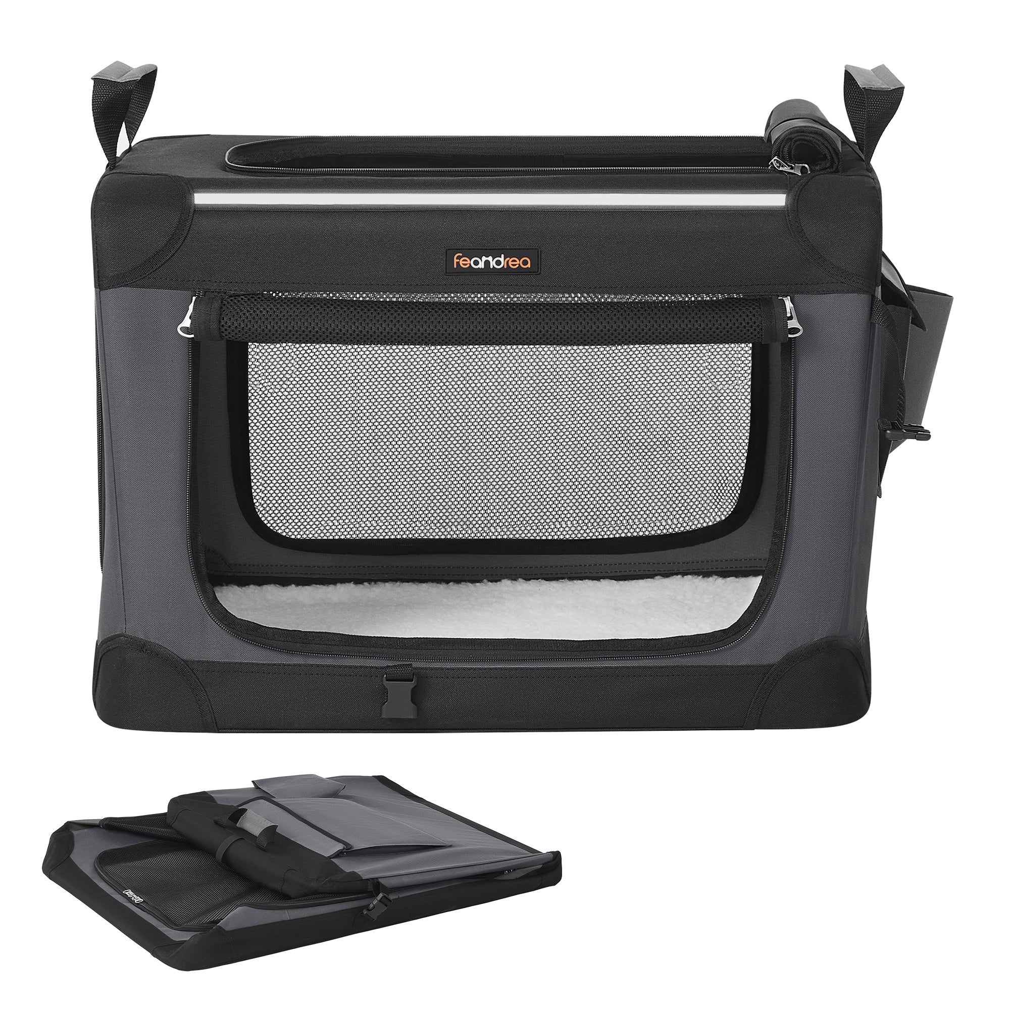 Feandrea Caja De Transporte Plegable De 60 Cm Para Perros Pequeños, Tela Oxford, 4 Puertas De Malla, Asas, Bolsillos, Negro , Leroy Merlin