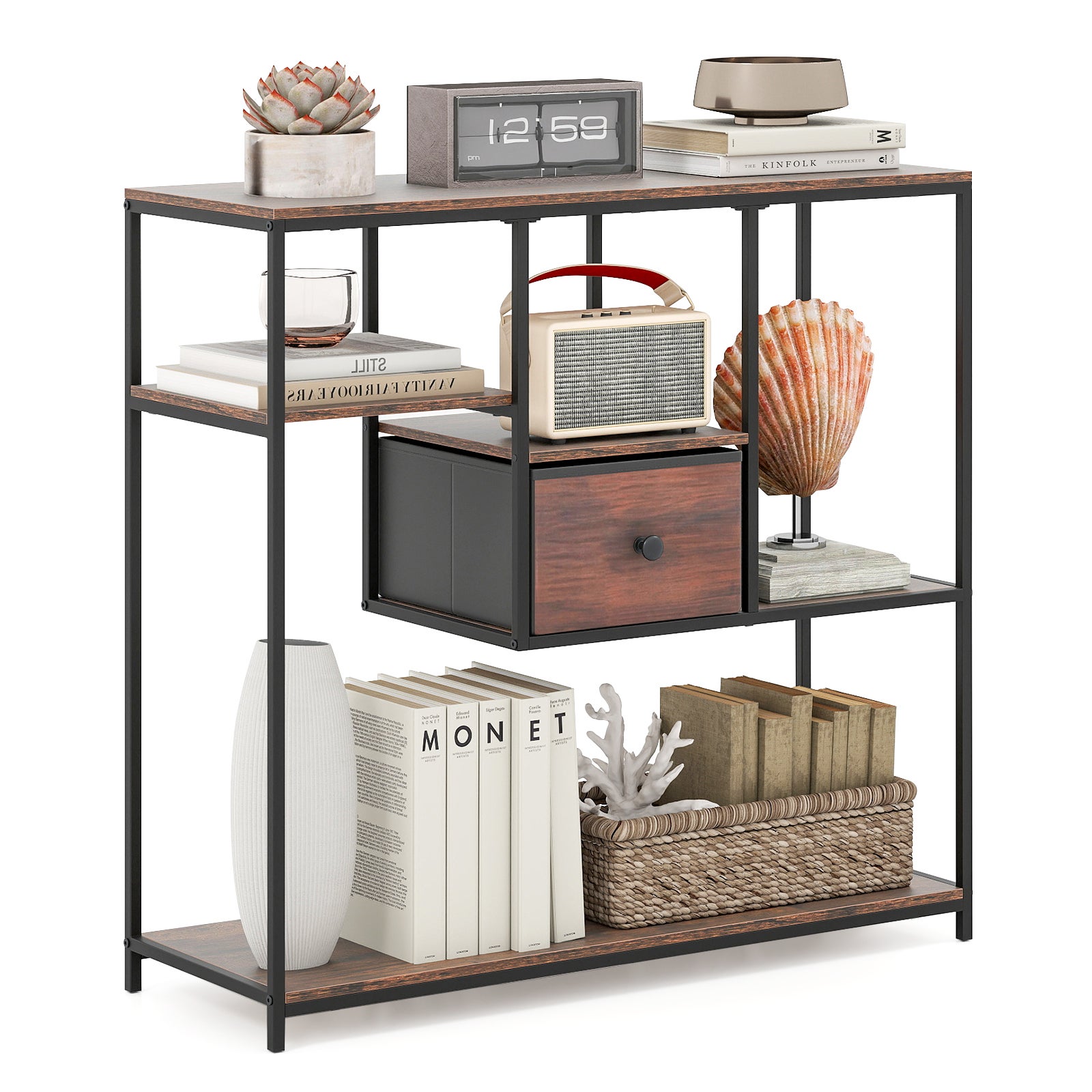 Console Meuble avec Rangement, Table Console avec Tiroir, Bibliotheque ...