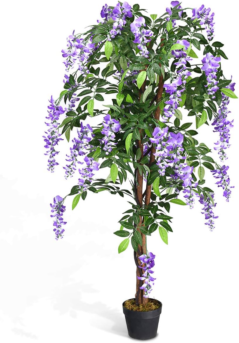 Sztuczna Roślina w Doniczce, Wysokość 150 cm, Sztuczne Bonsai, Plastikowa Dekoracja, Dekoracje Krajobrazowe do Wnętrz lub na Zewnątrz, Drzewo Kwitnące