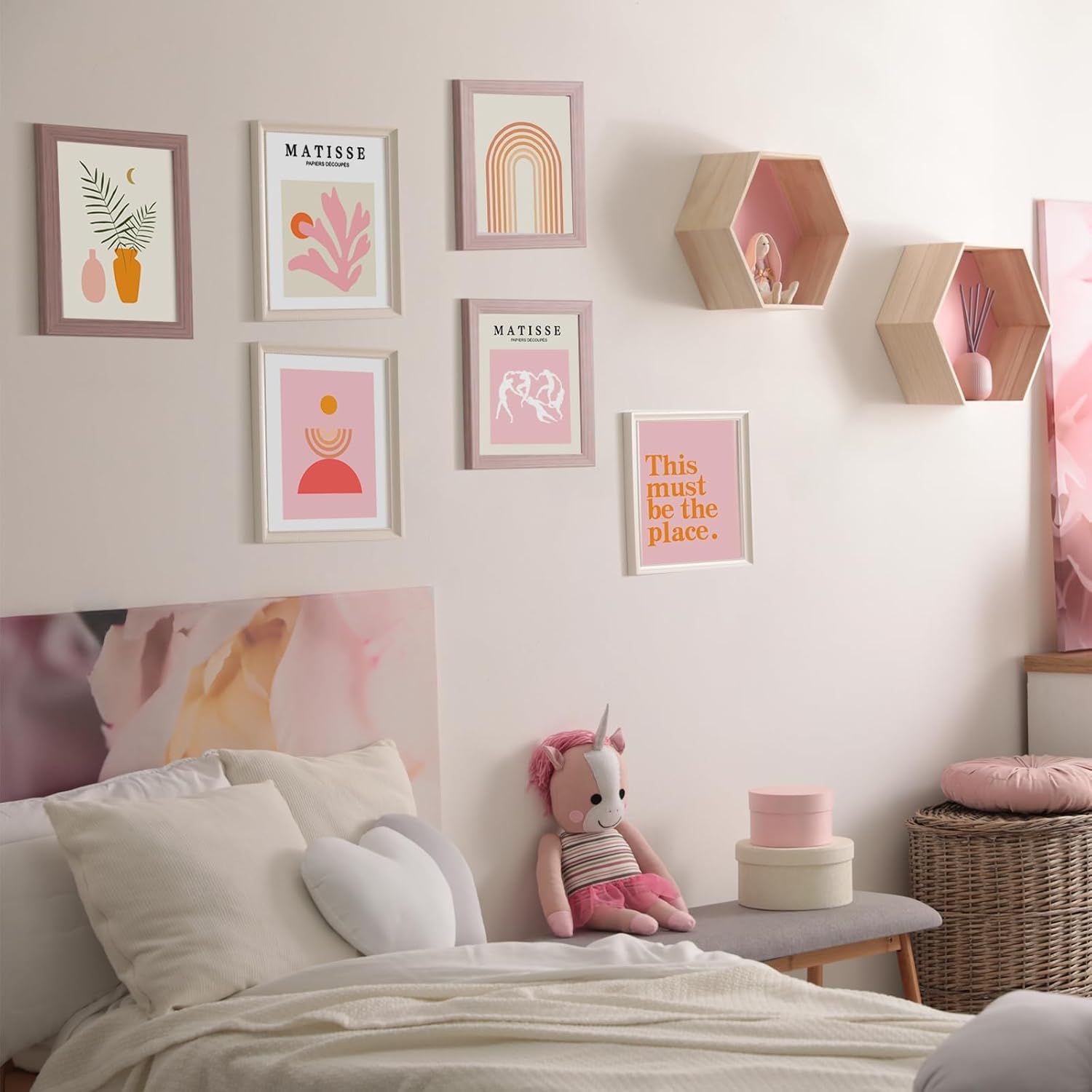 Lot de 6 impressions murales bohèmes sans cadre, images esthétiques minimalistes, ensemble imprimé rose, 20,3 x 25,4 cm - 3