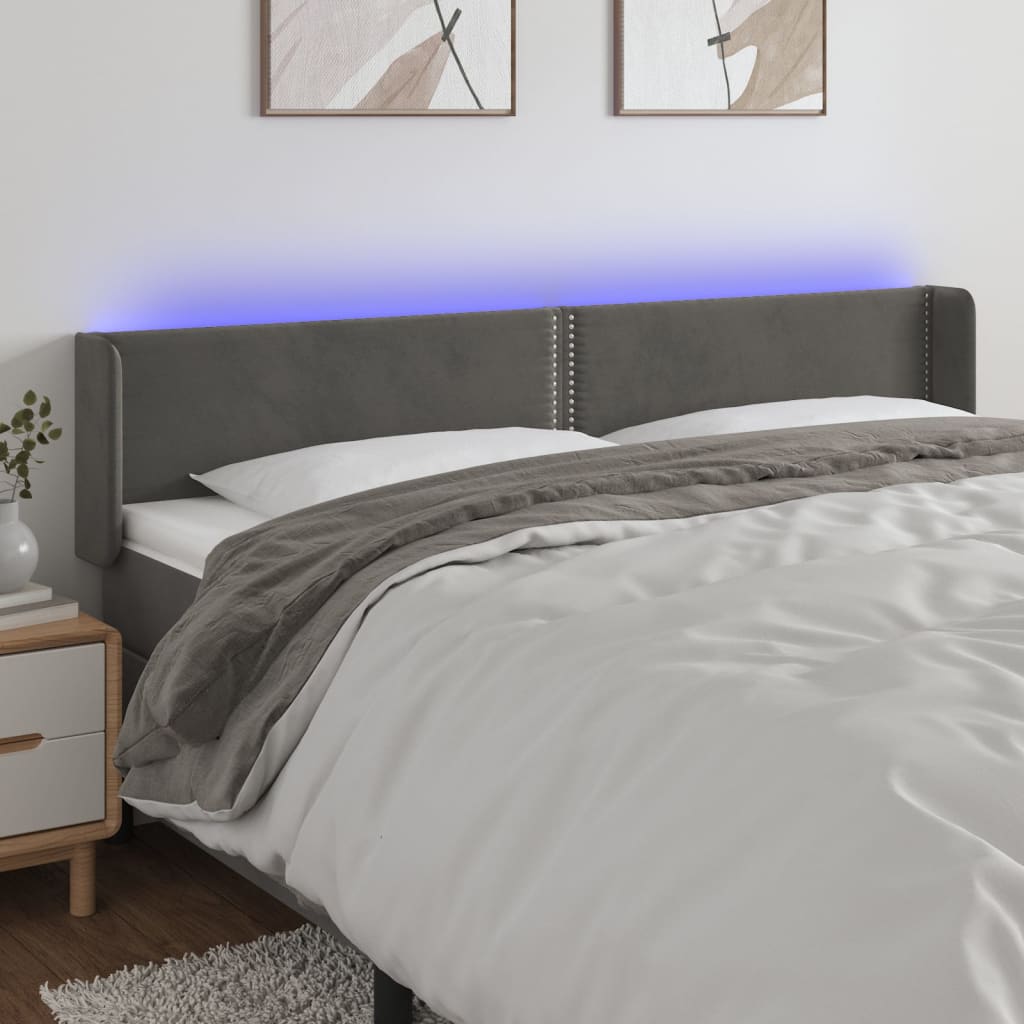Cabecero con led，cabecero de cama，panel de cabecera de terciopelo gris oscuro 203x16x78/88 cm cfw72199