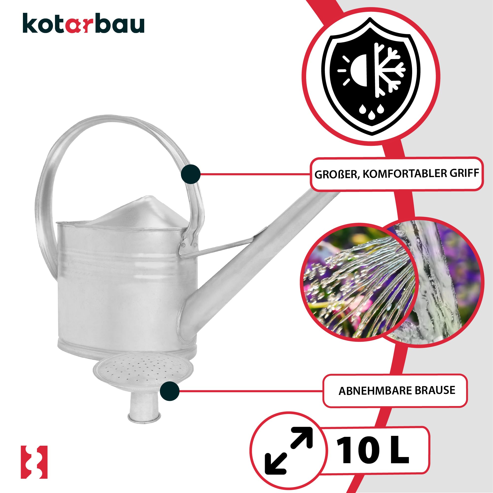 Arrosoir Plante Interieur - 10 L - Arrosoir Jardin - avec Pomme Amovible - Argenté - pour Terrasse - Balcon KOTARBAU - 4