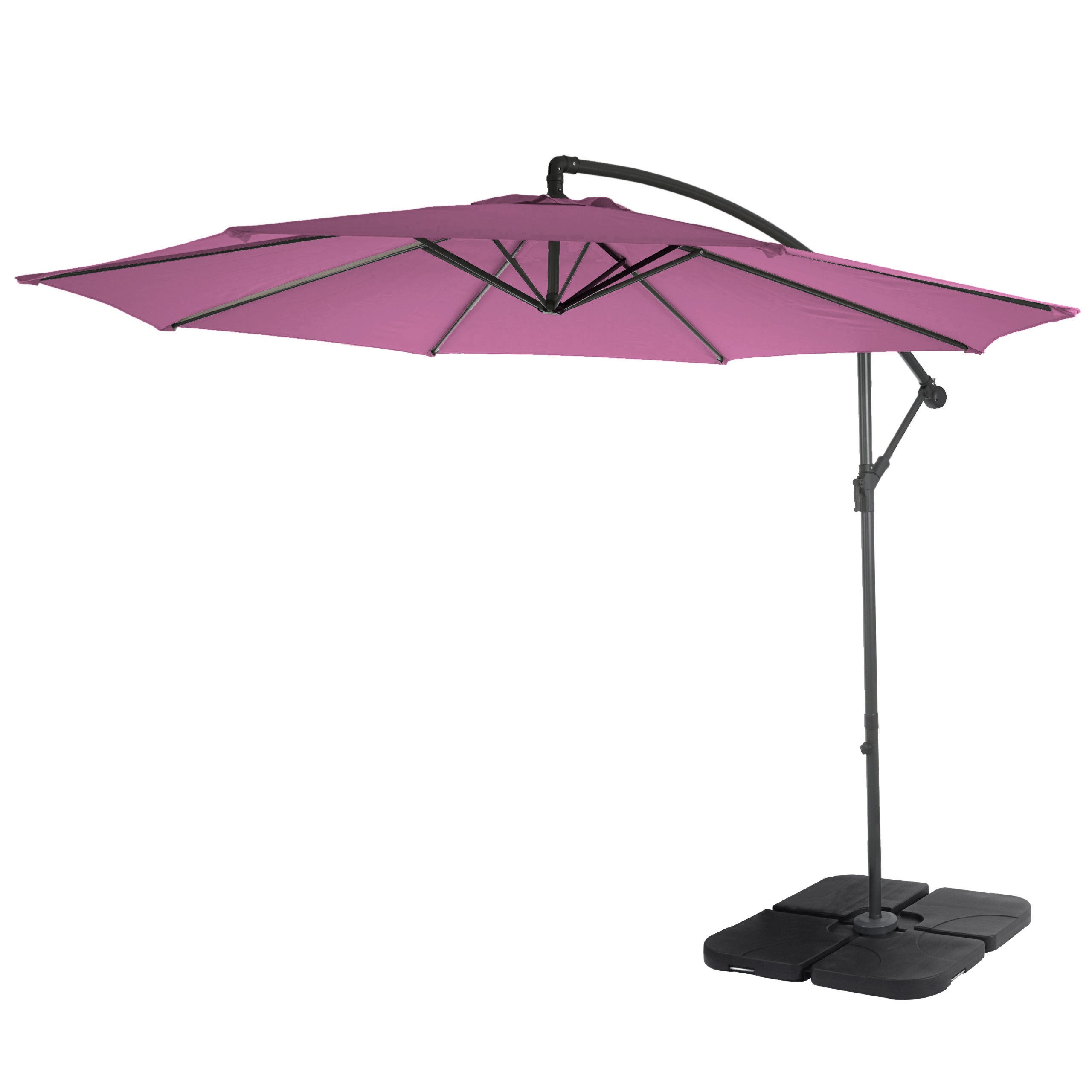 Parasol ogrodowy Acerra, parasol przeciwsłoneczny, Ø 3 m, odchylany, poliester/stal 11 kg ~ lawendowo-czerwony z podstawą