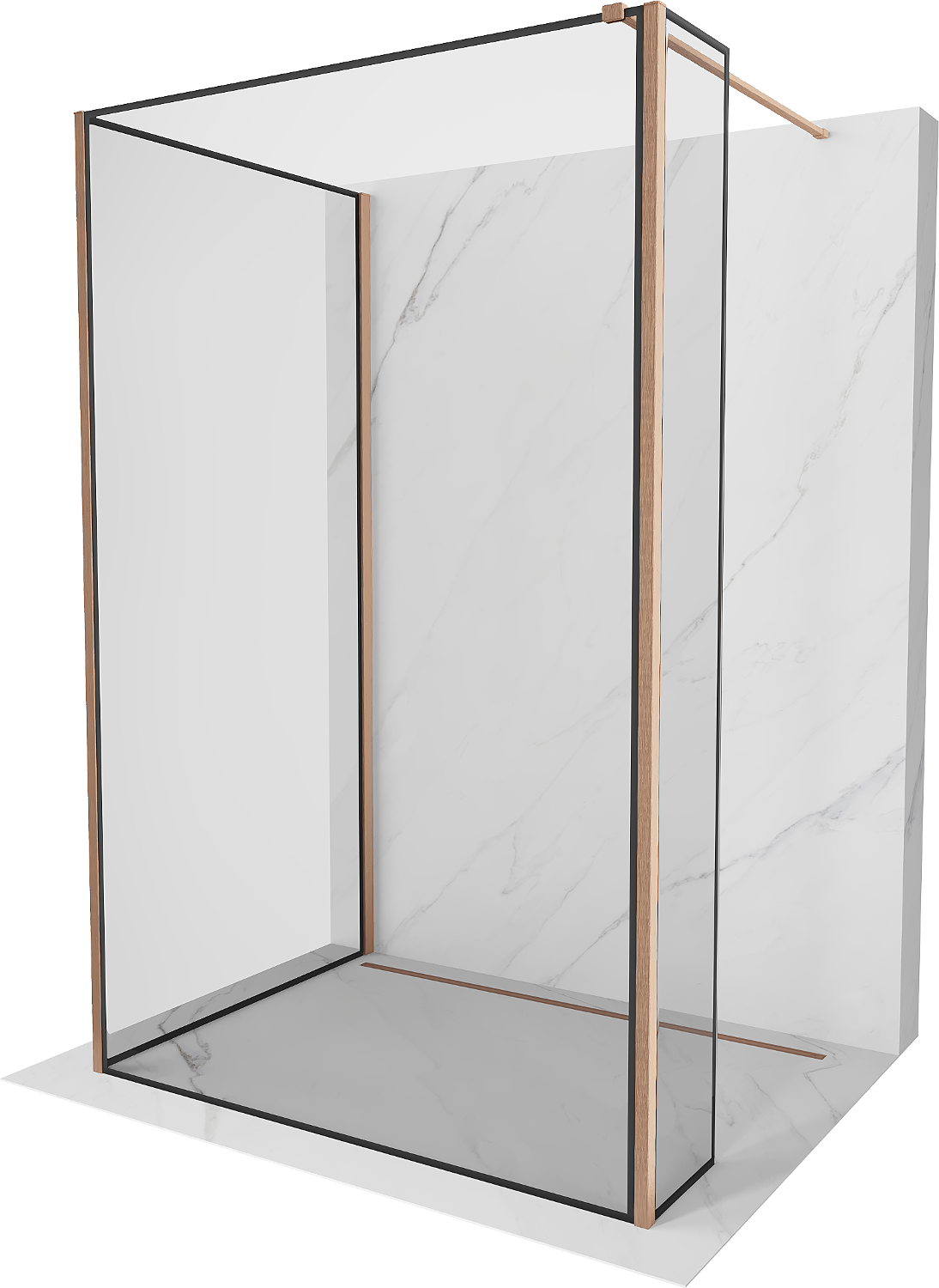 Mexen Kioto ścianka prysznicowa Walk-in 120 x 70 x 30 cm, czarna ramka, miedź szczotkowana - 800-120-070-221-65-70-030